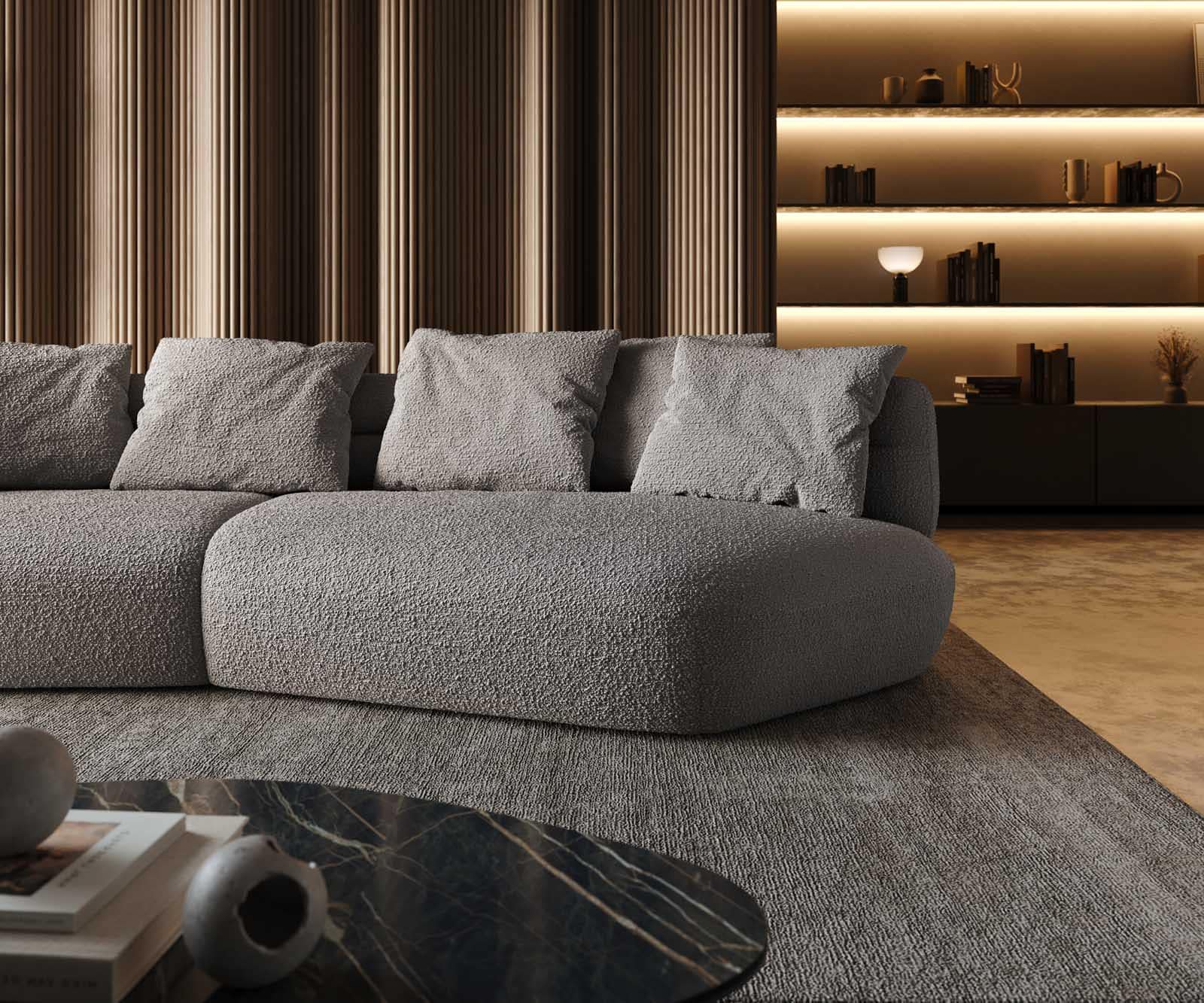 Canapé Roya 320x140 cm Bouclé gris argenté 5 Canapé Roya 320x140 cm Bouclé gris argenté 5