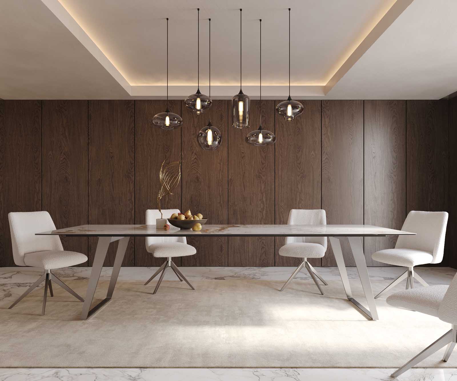 Table à manger Edge 300x100 céramique Minas mélange blanc-beige acier inoxydable incliné 2