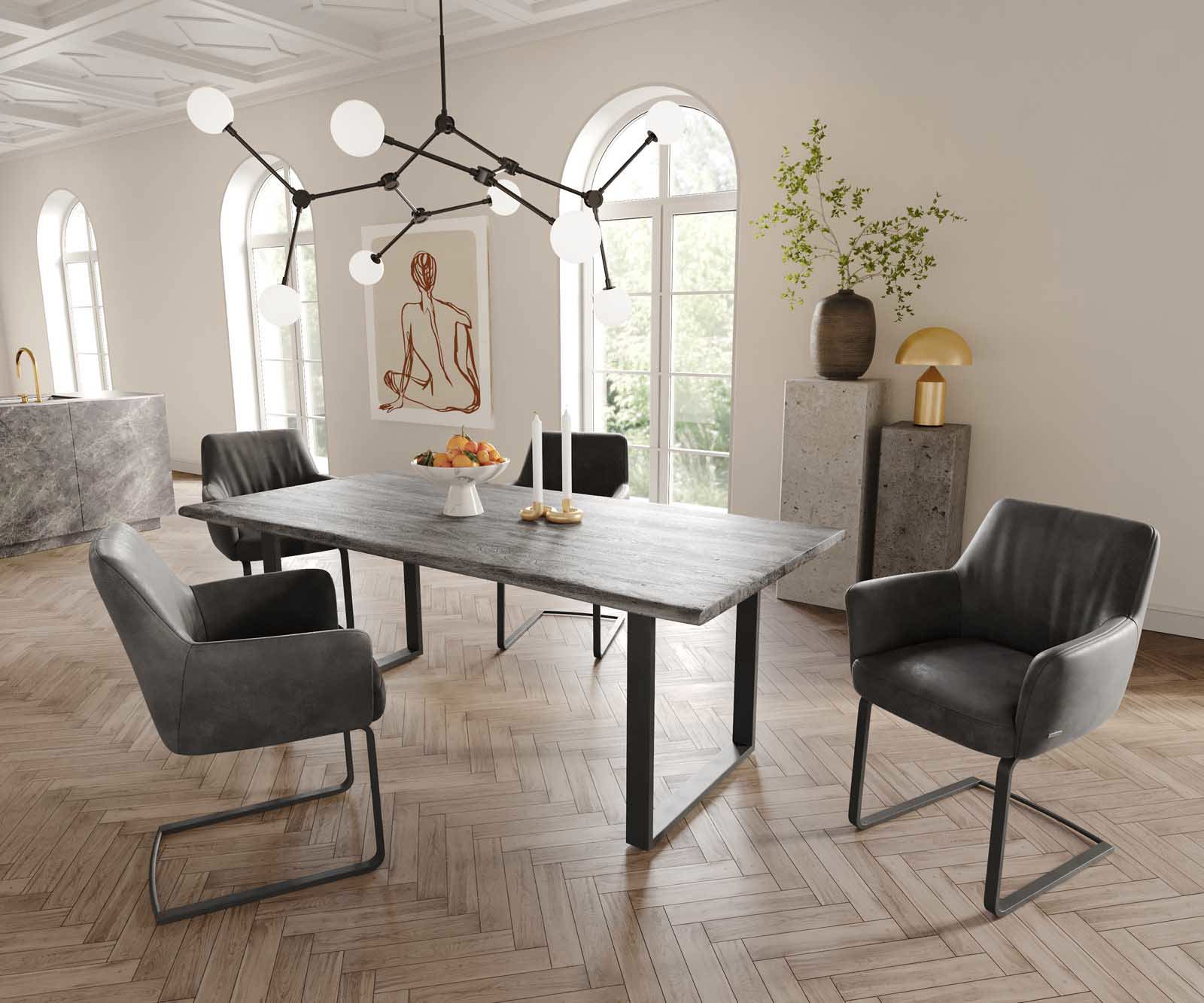 Cantilever Xana-Flex avec accoudoirs microvelours anthracite vintage pied cantilever plat noir ressorts ensachés 4