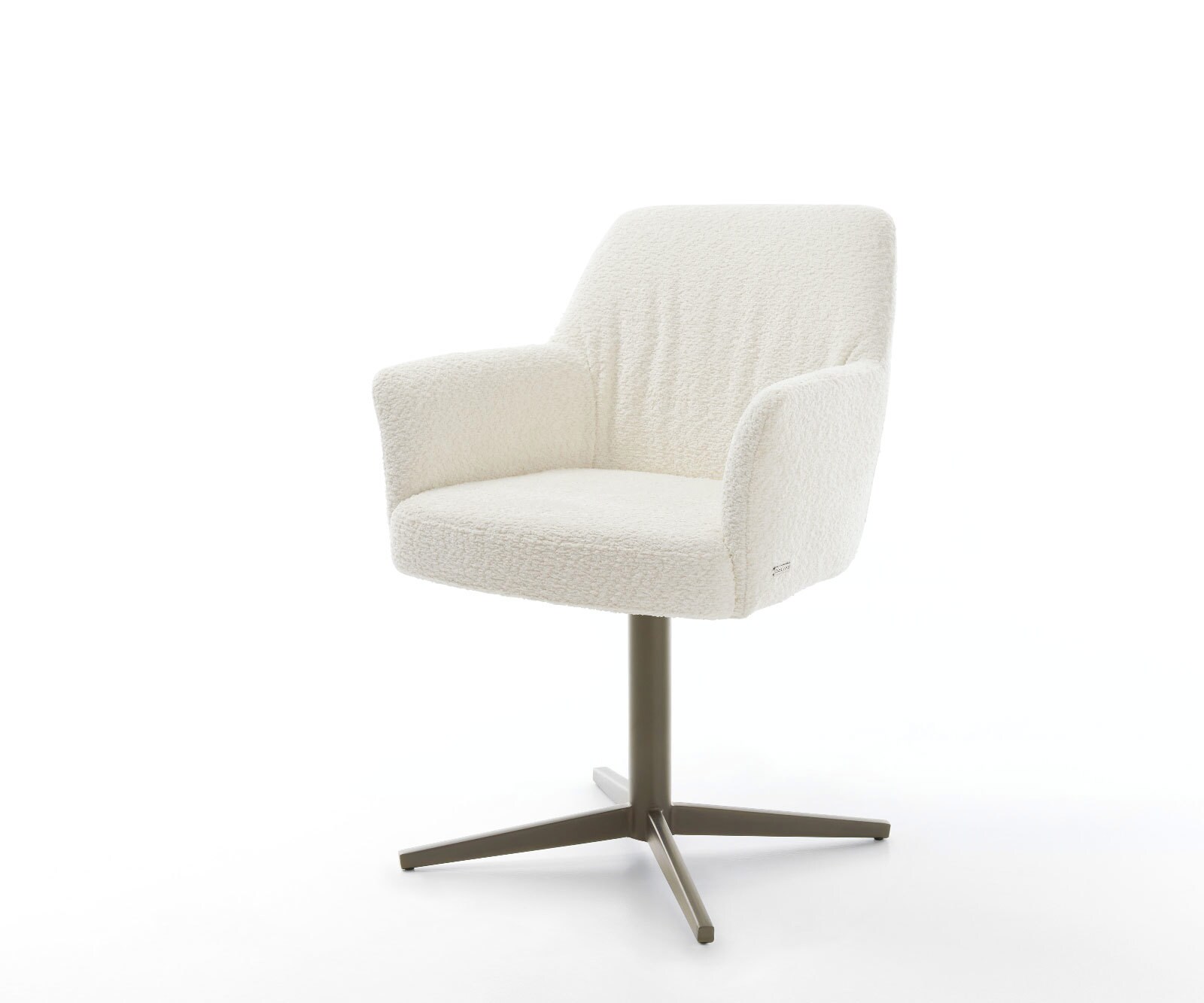 Chaise-pivotante Xana-Flex avec accoudoirs bouclé blanc pied de chaise 4 branches aspect titane pivotement sur 360° ressorts ensachés