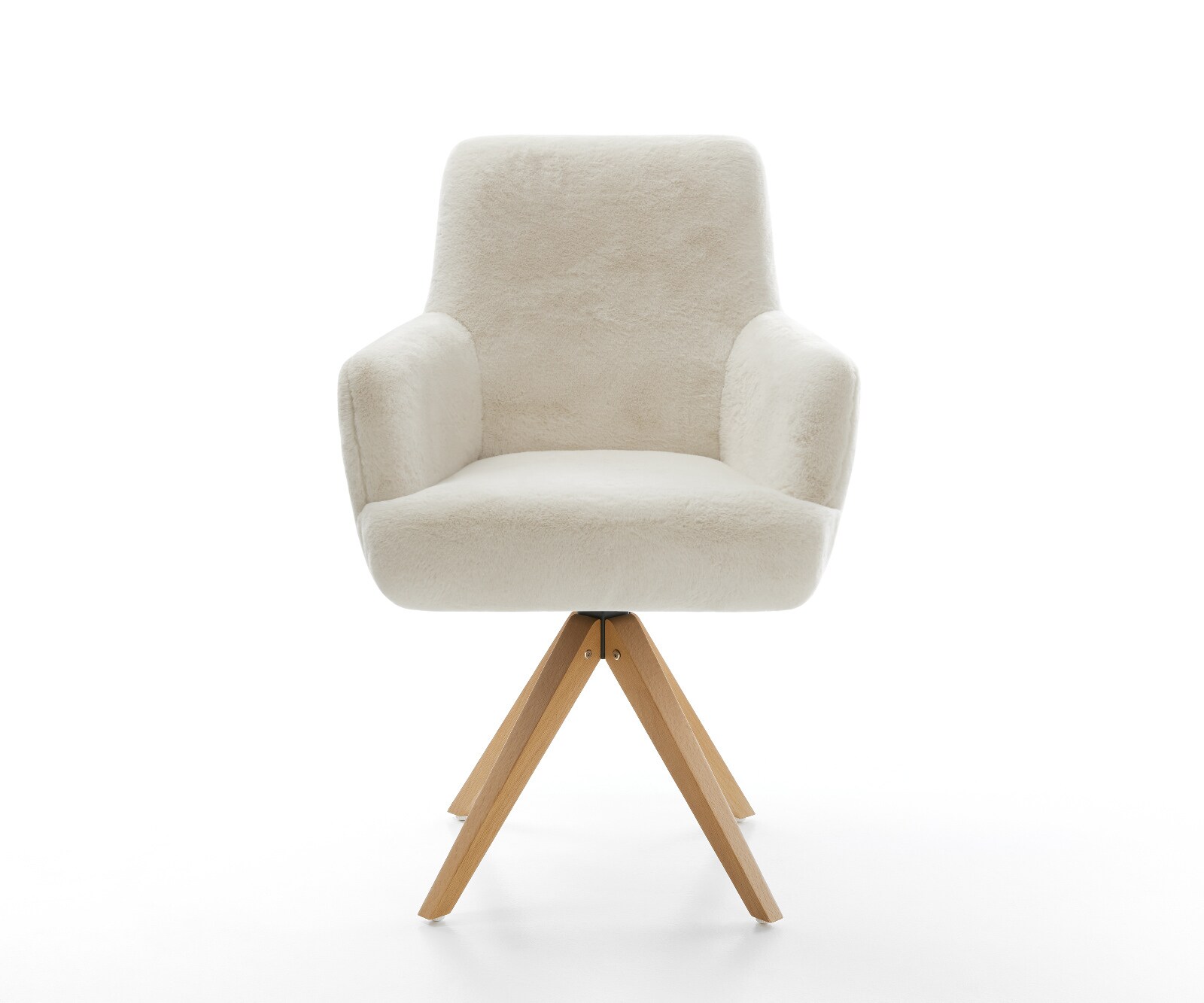Chaise-pivotante Heira-Flex avec accoudoirs peluche crème-blanc pied en bois angulaire naturel pivotement sur 180° resorts ensachés 1