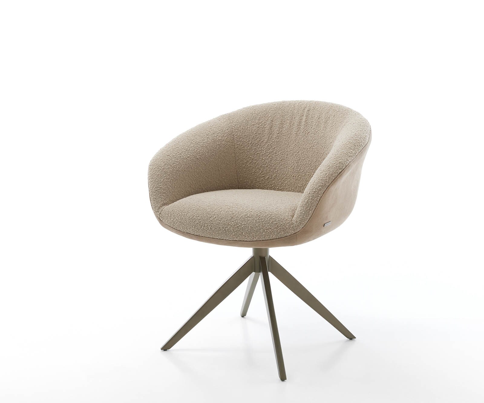 Chaise-pivotante Vinka-Flex avec accoudoirs tissu mixte couleur boue pied croisé large aspect titane pivotement sur 360° ressorts ensachés