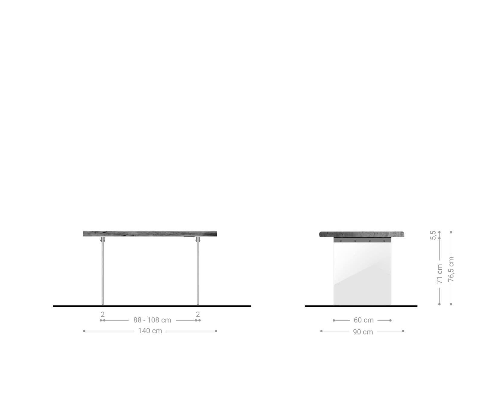 Table-à-manger Edge 140x90 XL acacia nature verre Live-Edge 4 Table-à-manger Edge 140x90 XL acacia nature verre Live-Edge 4