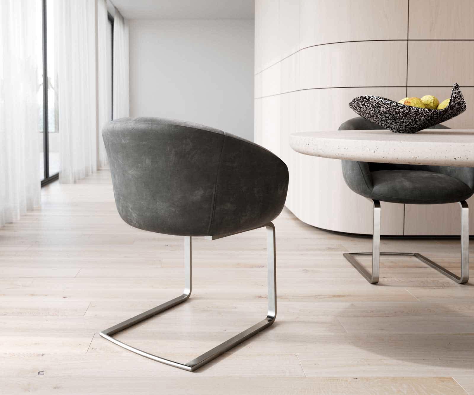 Cantilever Vinka-Flex avec accoudoirs microvelours anthracite vintage pied cantilever plat acier inoxydable brossé ressorts ensachés 4 Cantilever Vinka-Flex avec accoudoirs microvelours anthracite vintage pied cantilever plat acier inoxydable brossé ressorts ensachés 4