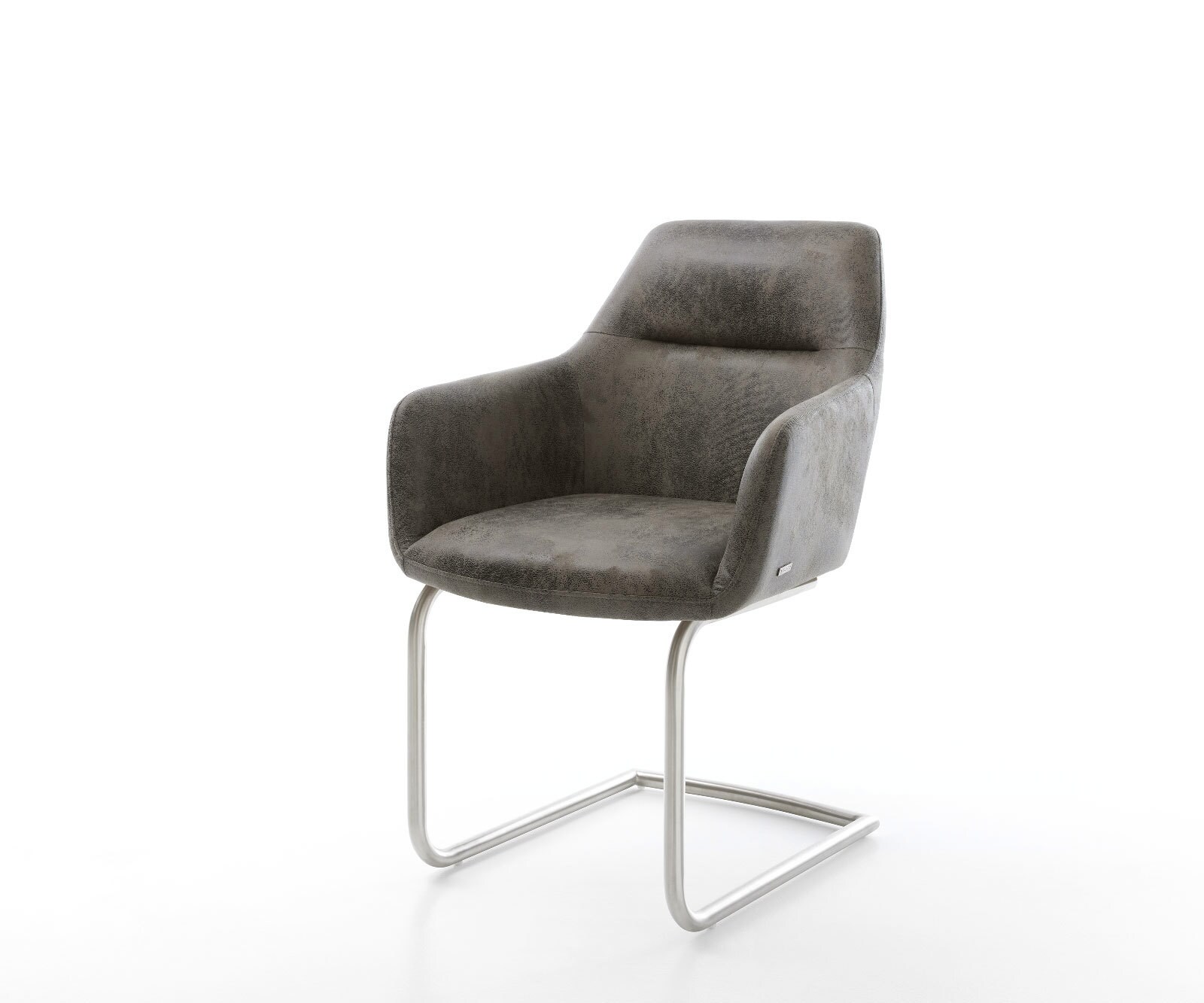 Cantilever Pejo-Flex microvelours gris antique pied cantilever rond acier inoxydable brossé ressorts ensachés