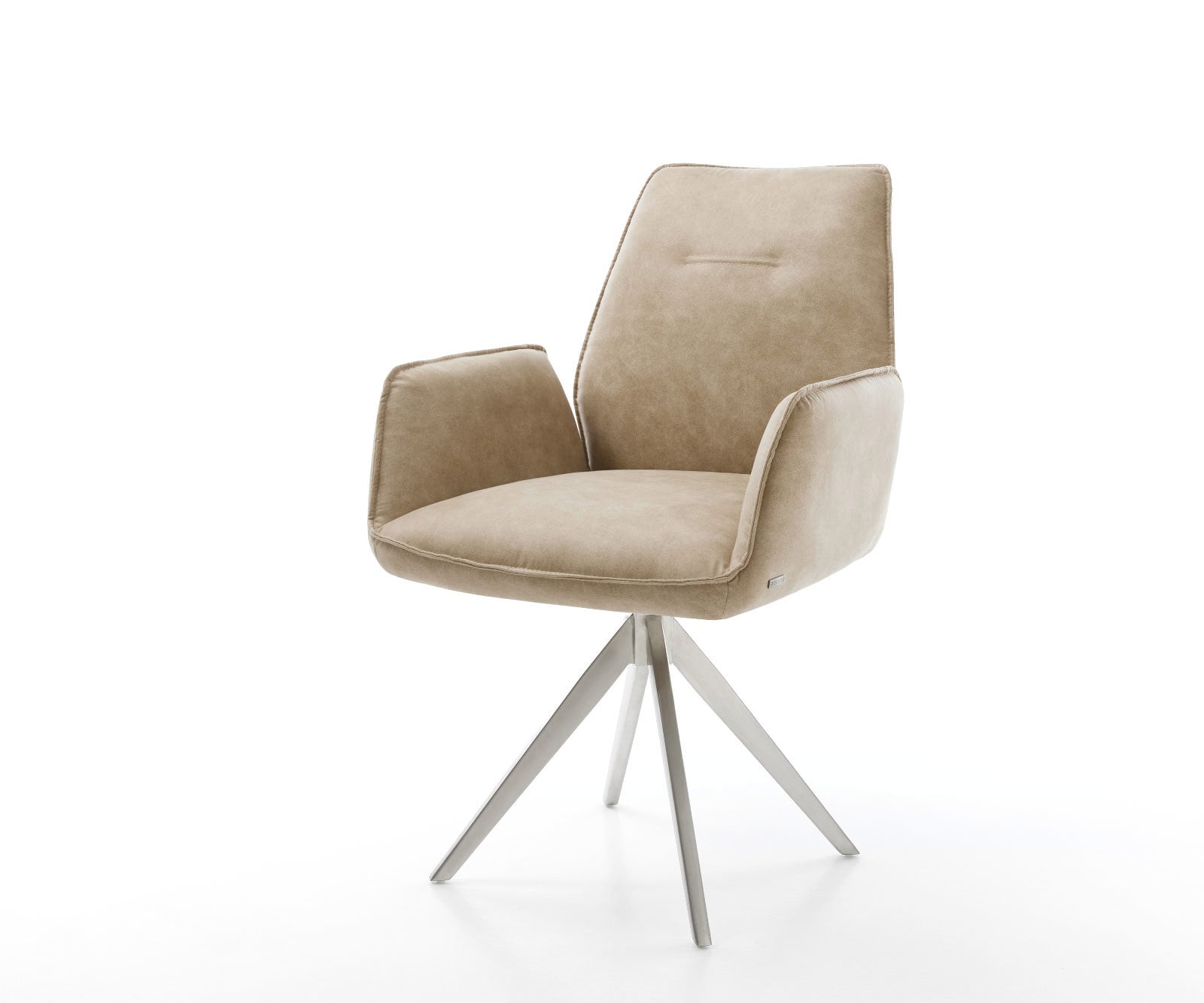 Chaise-de-salle-à-manger Zoa-Flex microvelours beige vintage pied croisé angulaire acier inoxydable brossé ressorts ensachés 1