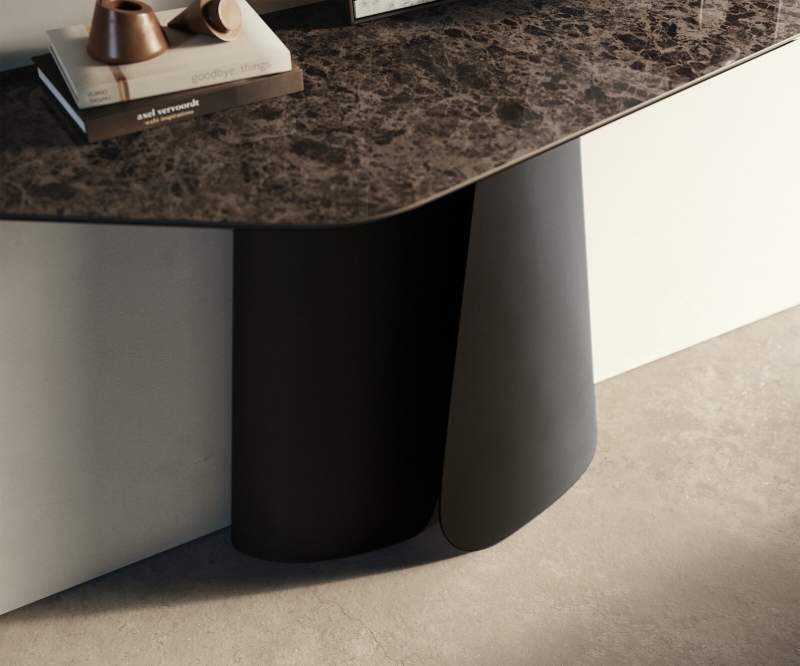 Console Edge Polygonal 140x50 cm Céramique Emperador Extra Lucidato Dunkelbraun Livos Métal Noir 5