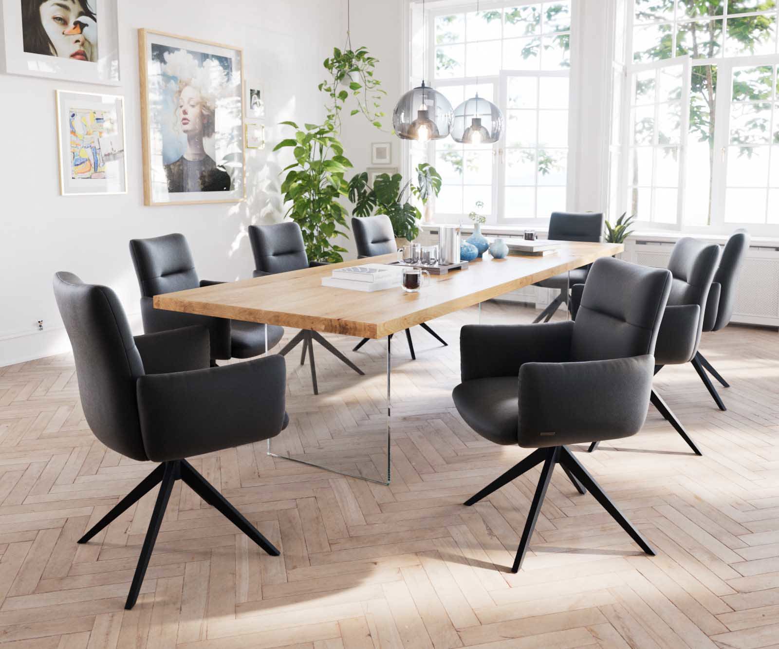 Chaise-pivotante Jova-Flex avec accoudoirs cuir de vache noir pied croisé large noir pivotement sur 360° ressorts ensachés 4 Chaise-pivotante Jova-Flex avec accoudoirs cuir de vache noir pied croisé large noir pivotement sur 360° ressorts ensachés 4