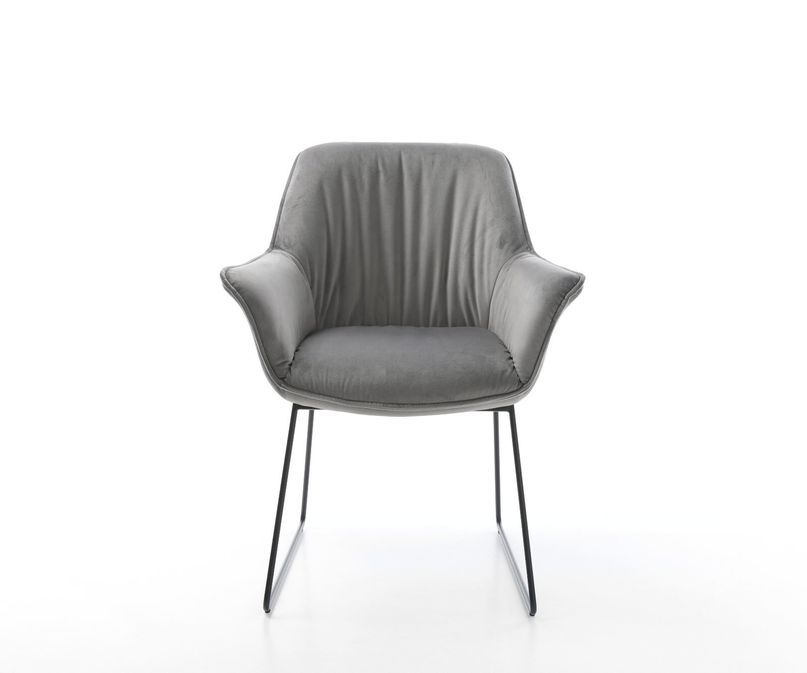 Chaise-de-salle-à-manger Keila-Flex avec accoudoirs velours gris pied trapèze noir 2 Chaise-de-salle-à-manger Keila-Flex avec accoudoirs velours gris pied trapèze noir 2