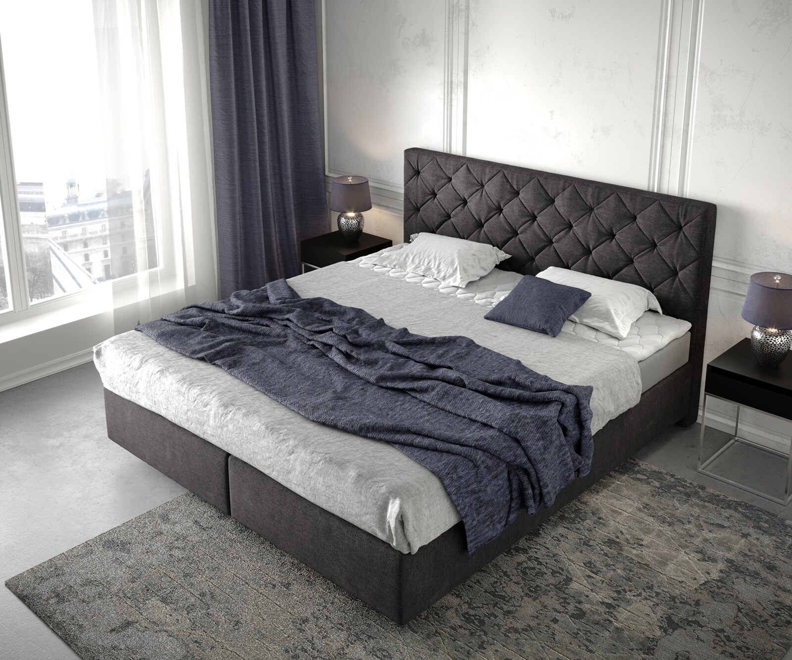 Lit-à-sommier-tapissier Dream-Great 180x200 cm Noir avec matelas et surmatelas 3