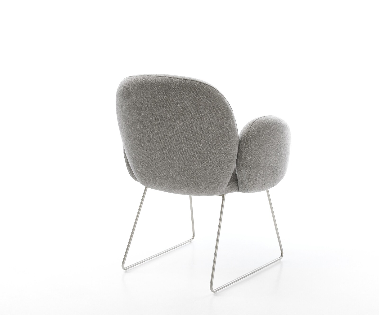 Chaise-de-salle-à-manger Nube-Flex avec accoudoirs tissu structuré doux gris pied trapèze acier inoxydable resorts ensachés 5