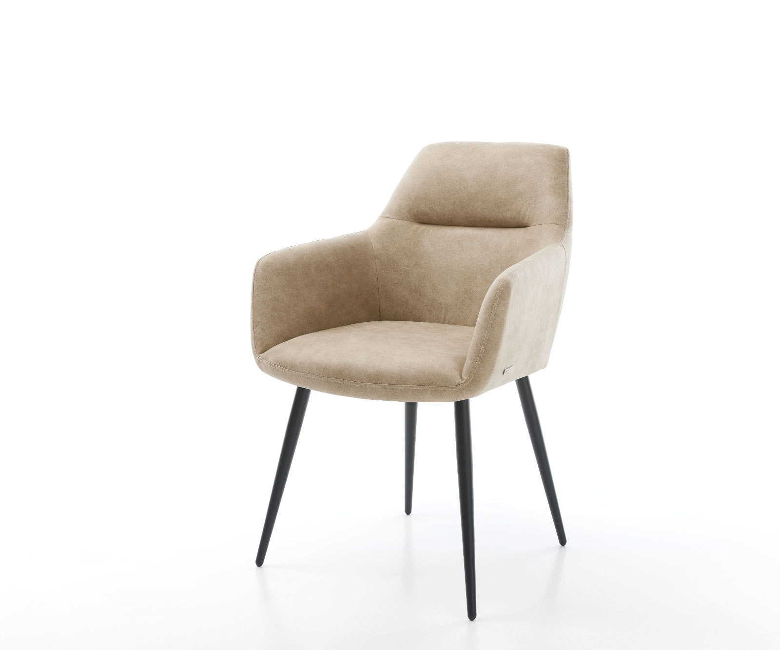 Chaise-de-salle-à-manger Pejo-Flex microvelours beige vintage 4 pieds coniques noir ressorts ensachés Chaise-de-salle-à-manger Pejo-Flex microvelours beige vintage 4 pieds coniques noir ressorts ensachés