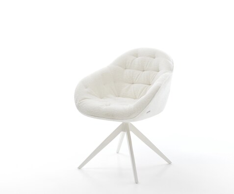 Chaise-pivotante Gaio-Flex bouclé doux beige pied croisé large blanc pivotement sur 360° fonction bascule