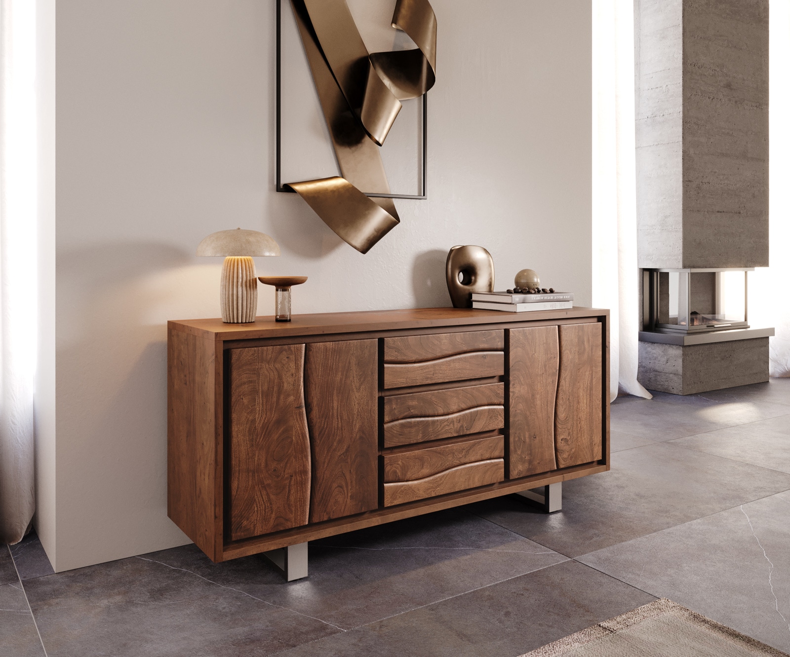 Buffet Live-Edge 172 cm acacia marron 3 tiroirs 4 portes Buffet Live-Edge 172 cm acacia marron 3 tiroirs 4 portes
