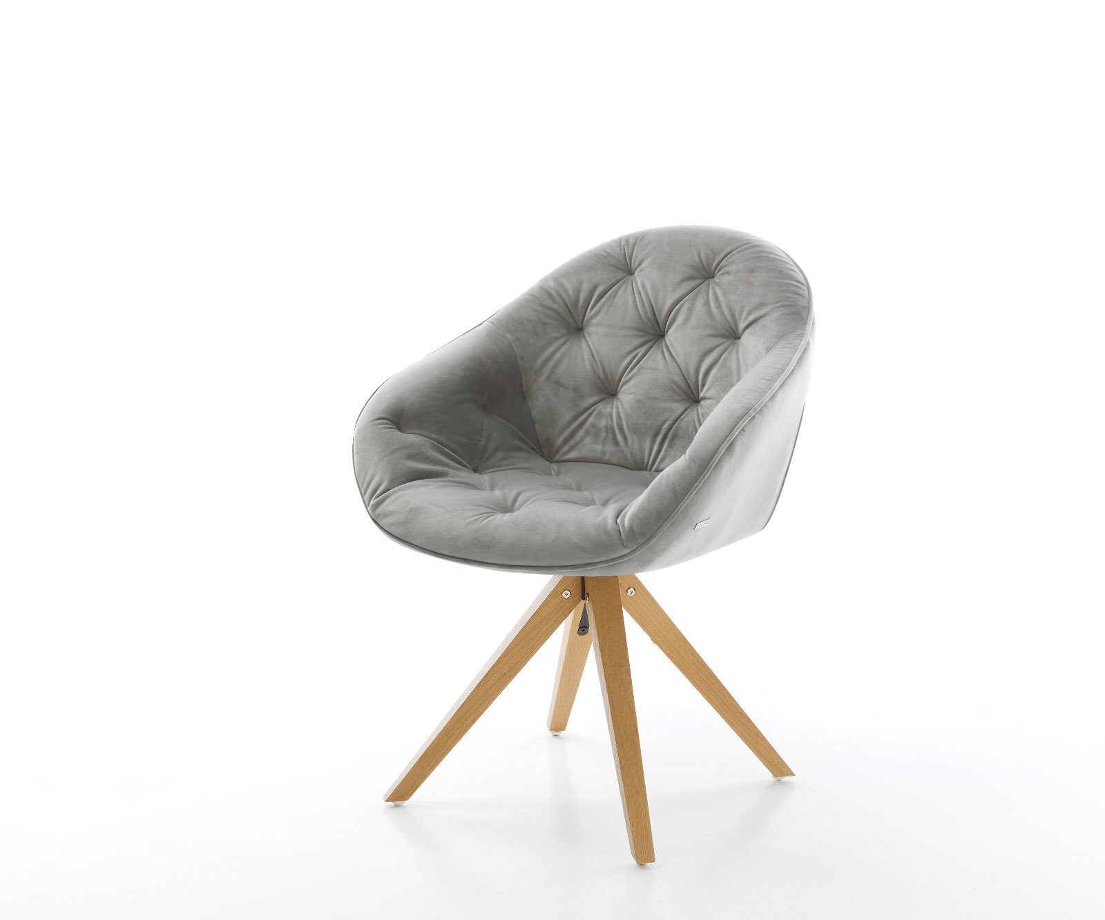 Chaise-de-salle-à-manger Gaio-Flex velours gris pied en bois angulaire naturel