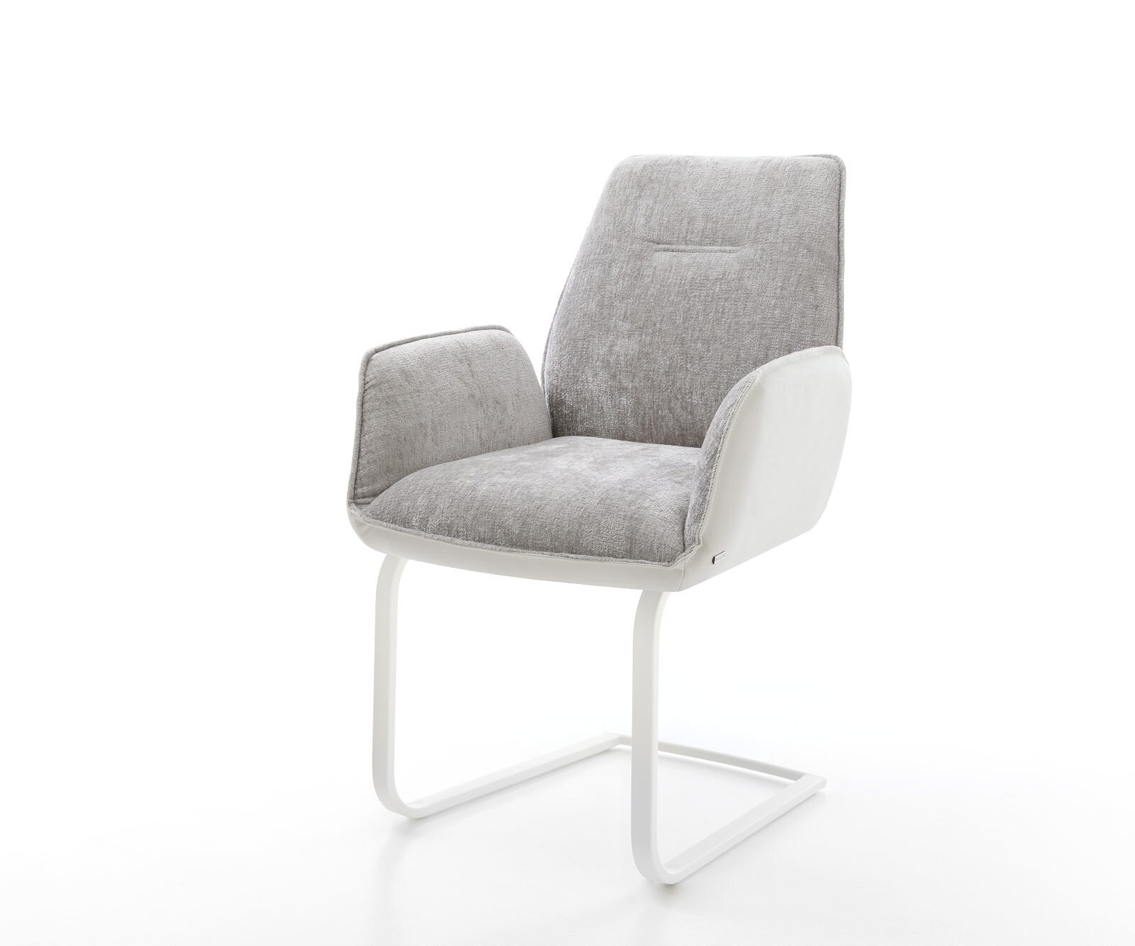 Cantilever Zoa-Flex tissu mixte cuir de vache blanc-gris argenté pied cantilever plat blanc ressorts ensachés