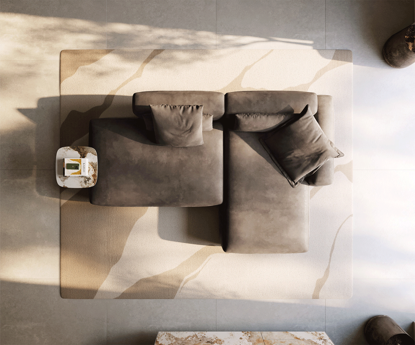 Canapé d'angle Freestyle 310x200 cm Tissu microfibre Taupe Vintage couture plate 5