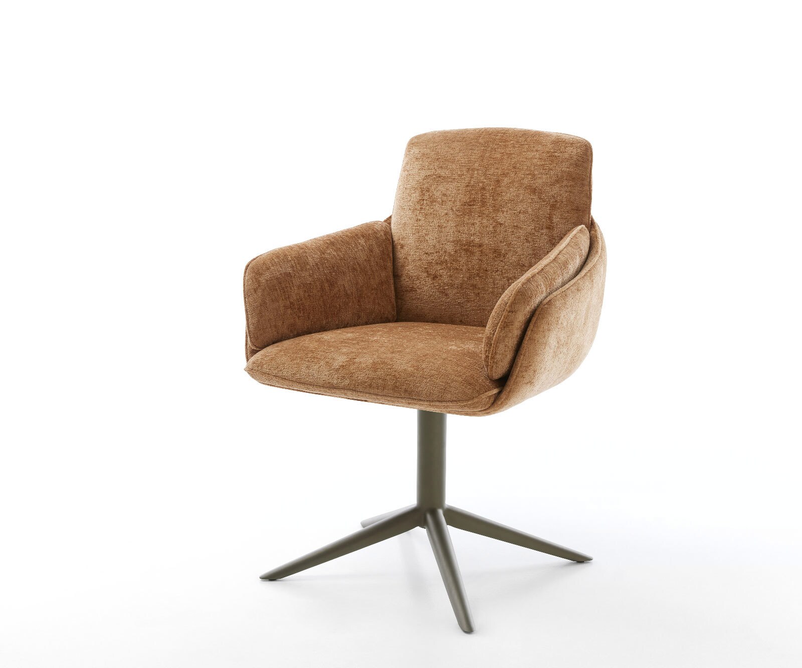 Chaise-pivotante Luan-Flex avec accoudoirs chenille rouille pied de chaise 4 branches aspect titane pivotement sur 360° fonction bascule