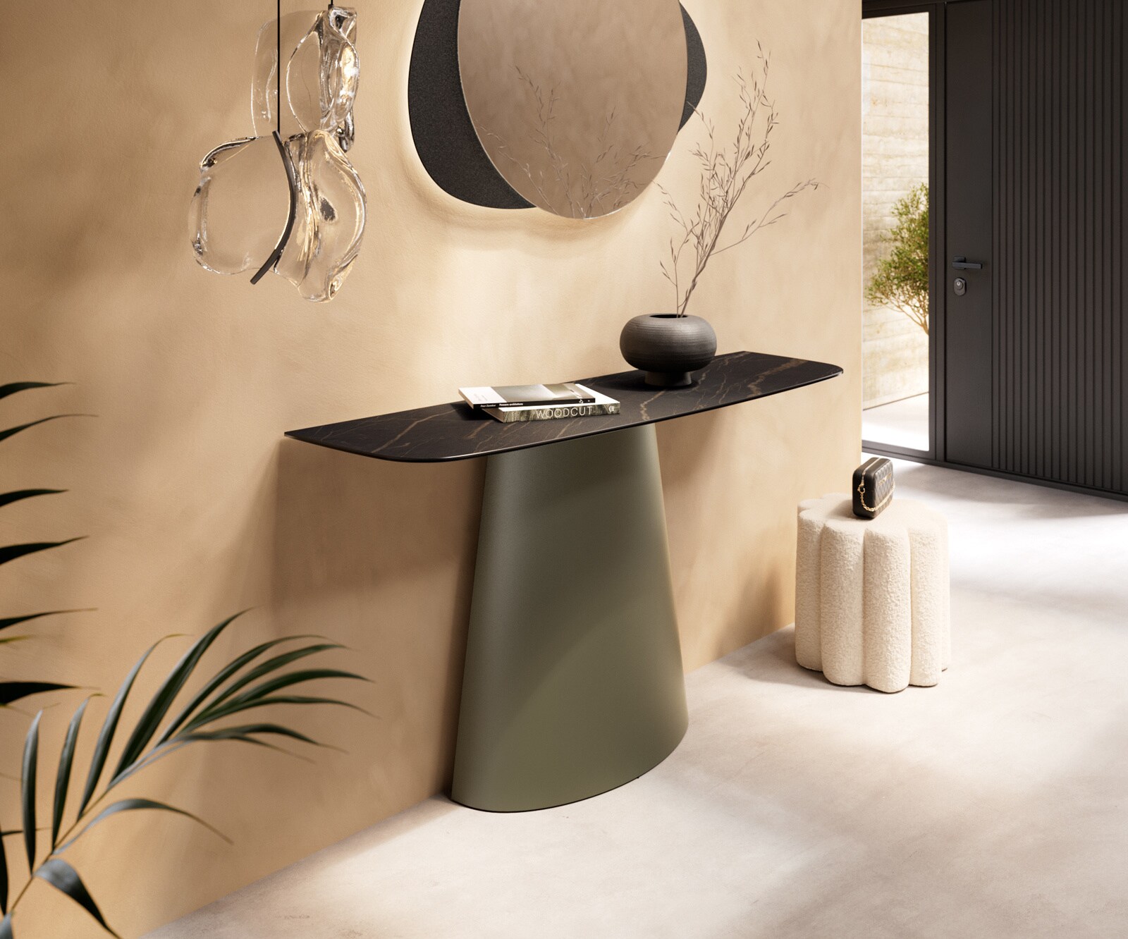 Console Edge forme bateau 140x40 cm Céramique Laminam® Noir Desir Braun Conos Métal Effektfinish Titan 2