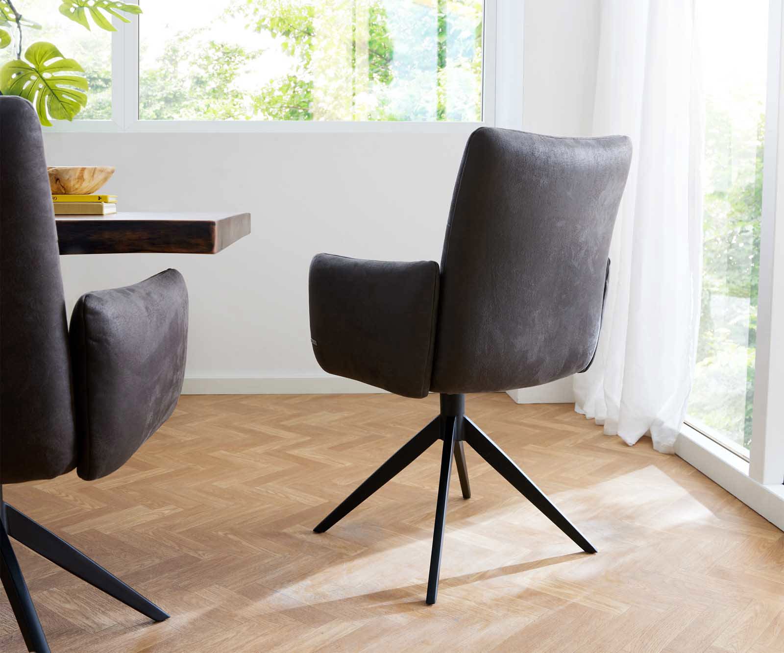 Chaise-pivotante Jova-Flex avec accoudoirs microvelours anthracite vintage pied croisé large noir pivotement sur 360° ressorts ensachés 4 Chaise-pivotante Jova-Flex avec accoudoirs microvelours anthracite vintage pied croisé large noir pivotement sur 360° ressorts ensachés 4