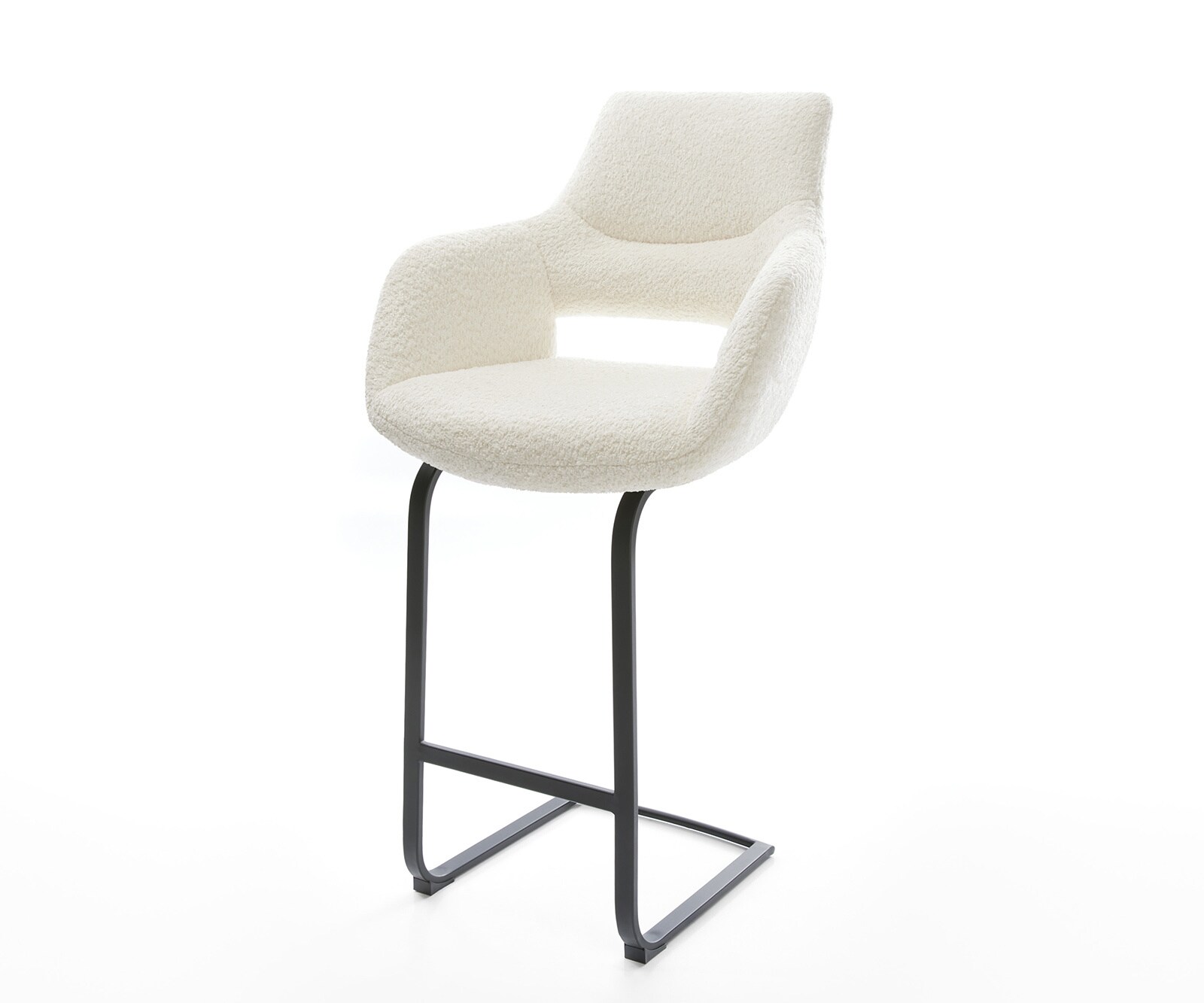 Chaise-de-bar Yago-Flex Bouclé Blanc Piétement luge plat Métal Noir Ressorts ensachés