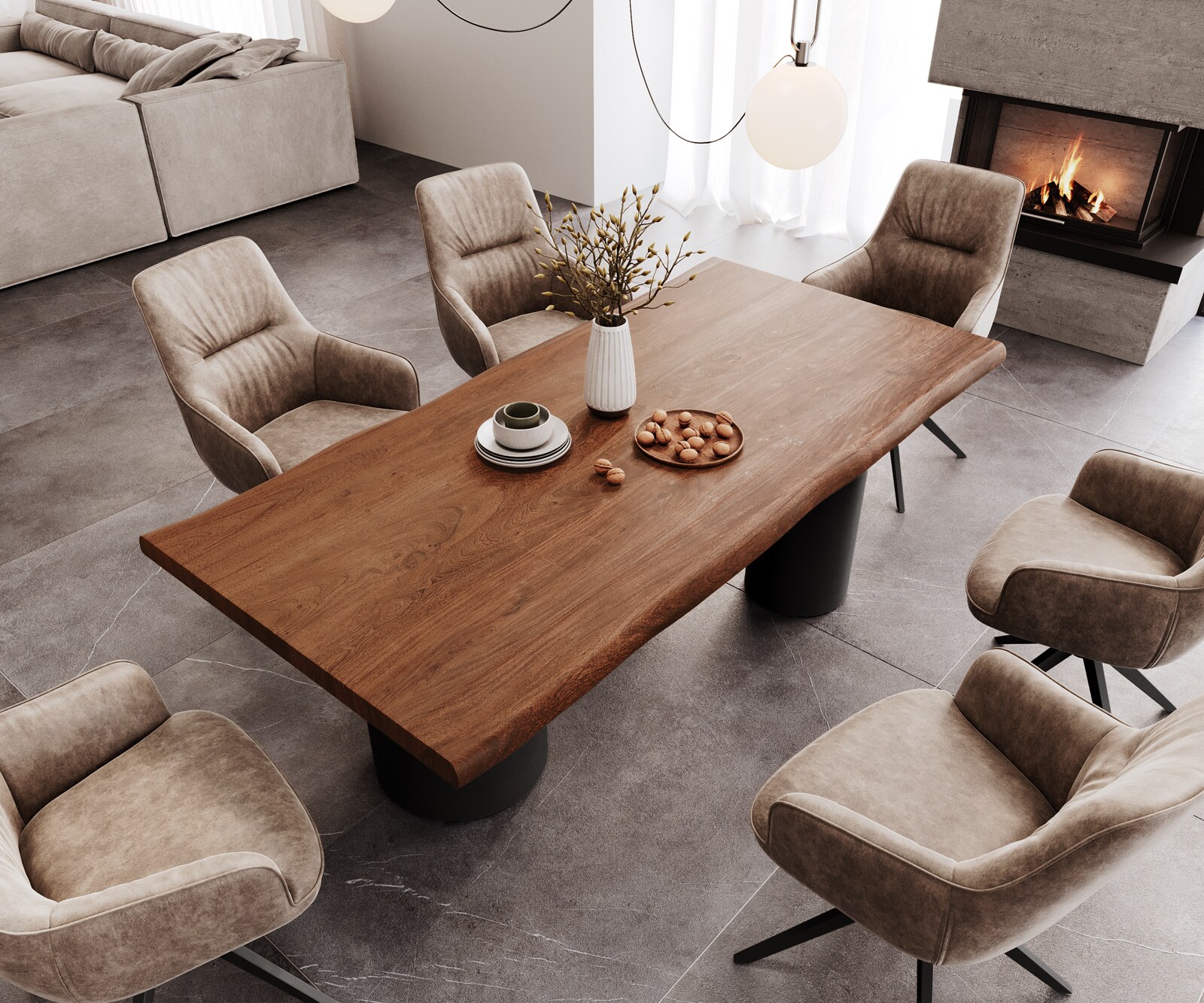 Table à manger Edge 200x100 XL acacia marron Troa métal noir Live-Edge 3