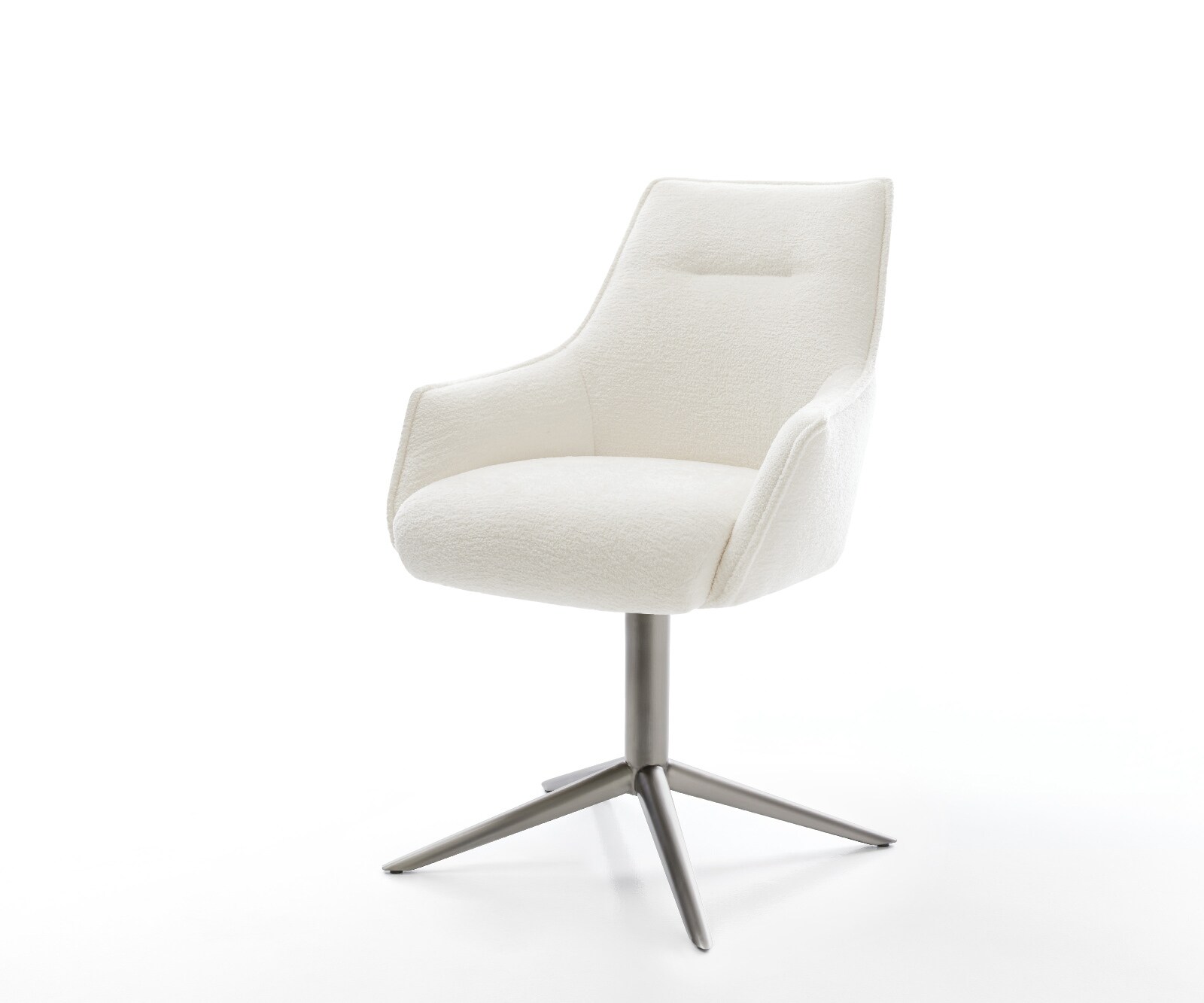 Chaise-pivotante Alja-Flex avec accoudoirs bouclé doux beige pied de chaise 4 branches grafiete pivotement sur 360° fonction bascule resorts ensachés 1