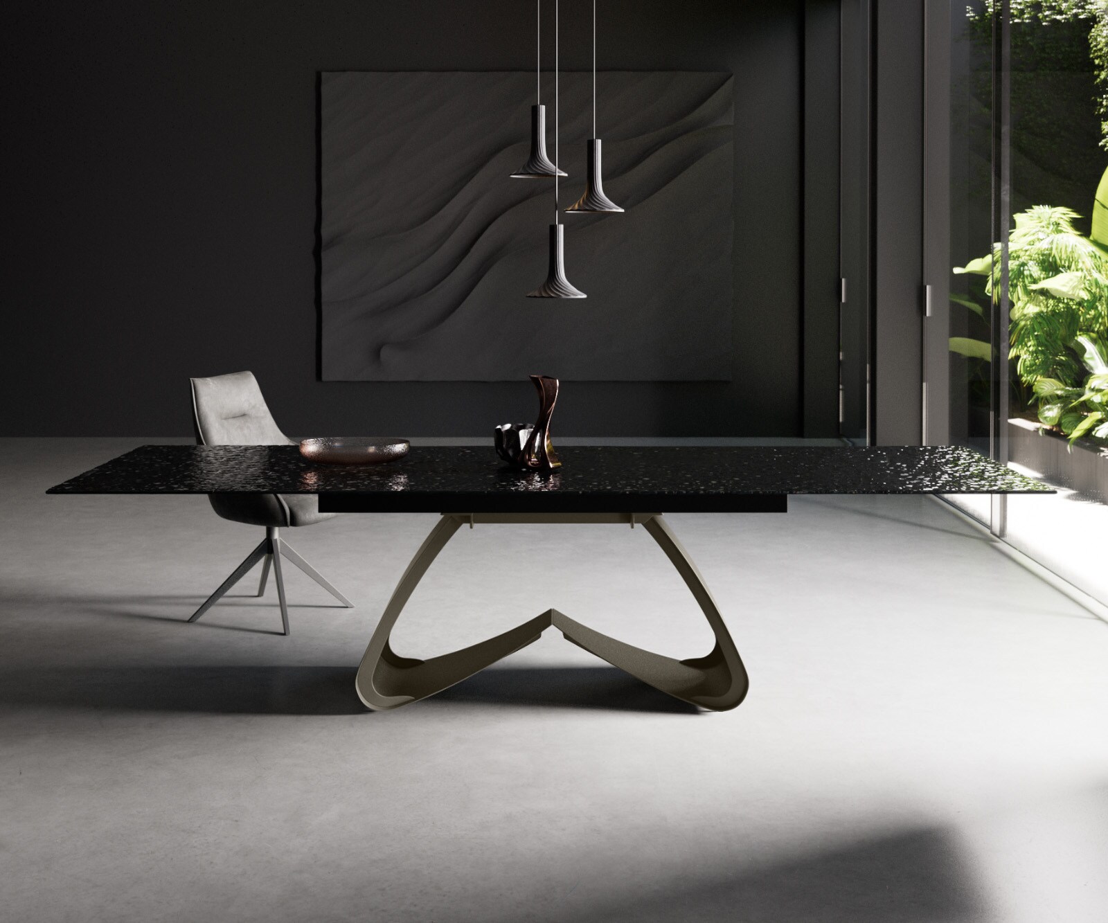 Piètement W métal finition effet titane pour plateaux à rallonges de 180-300 cm 1 Piètement W métal finition effet titane pour plateaux à rallonges de 180-300 cm 1