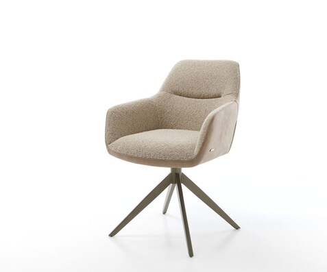 Chaise-pivotante Pejo-Flex tissu mixte couleur boue pied croisé large aspect titane pivotement sur 360° ressorts ensachés