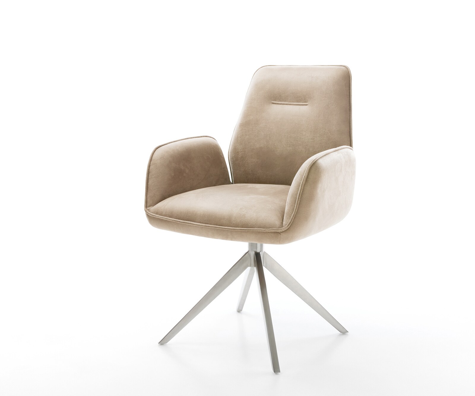 Chaise-pivotante Zoa-Flex microvelours beige vintage pied croisé large acier inoxydable brossé pivotement sur 360° fonction bascule ressorts ensachés