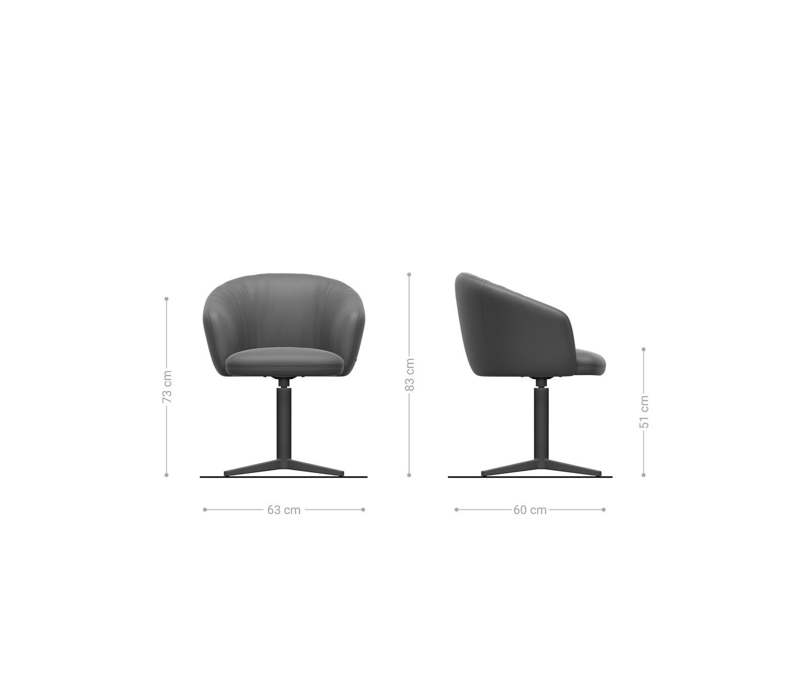 Chaise-pivotante Caja-Flex avec accoudoirs côtelé gris argenté pied de chaise 4 branches acier inoxydable brossé pivotement sur 360° ressorts ensachés 6