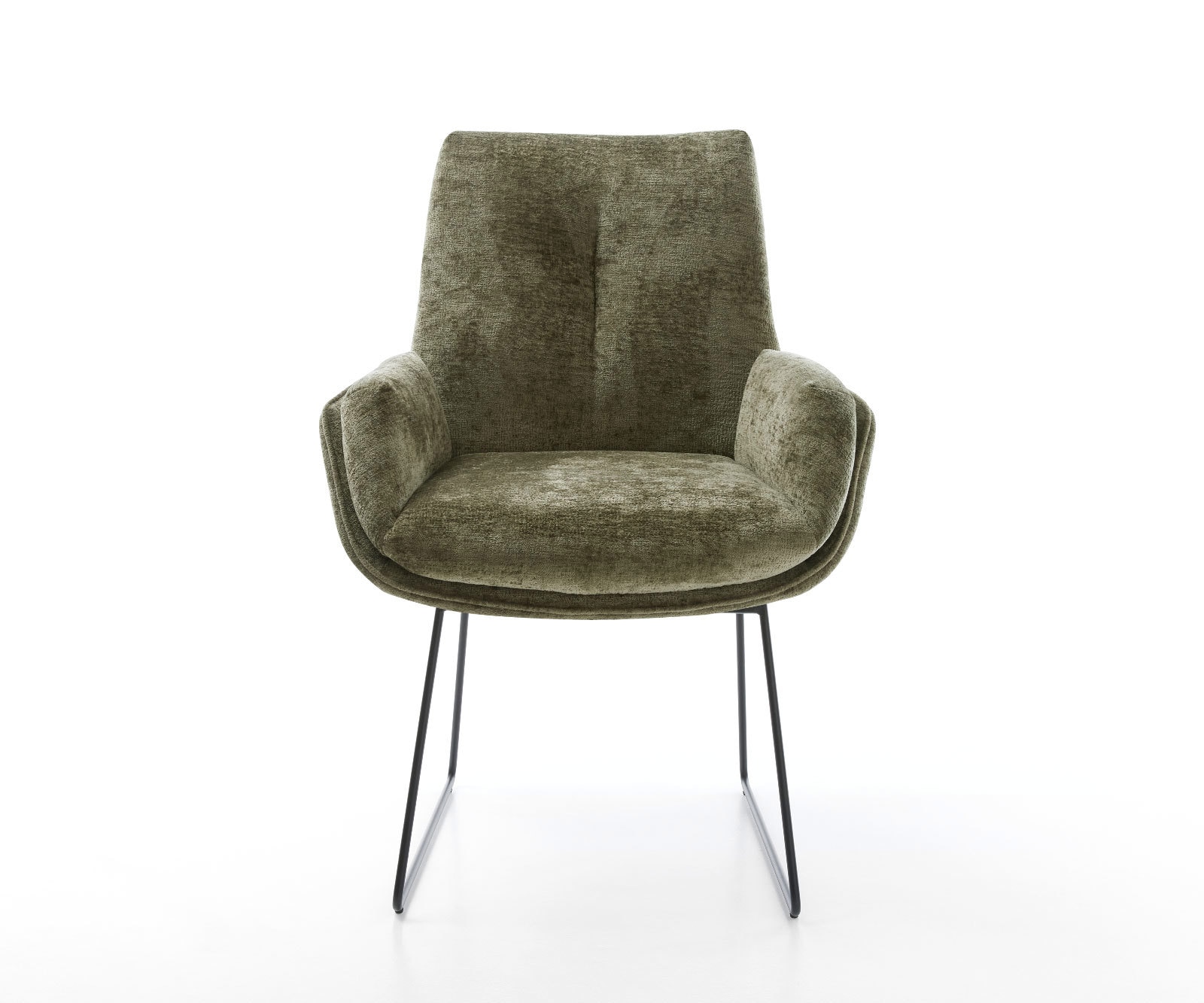 Chaise-de-salle-à-manger Clea-Flex chenille olive pied trapèze noir 1 Chaise-de-salle-à-manger Clea-Flex chenille olive pied trapèze noir 1