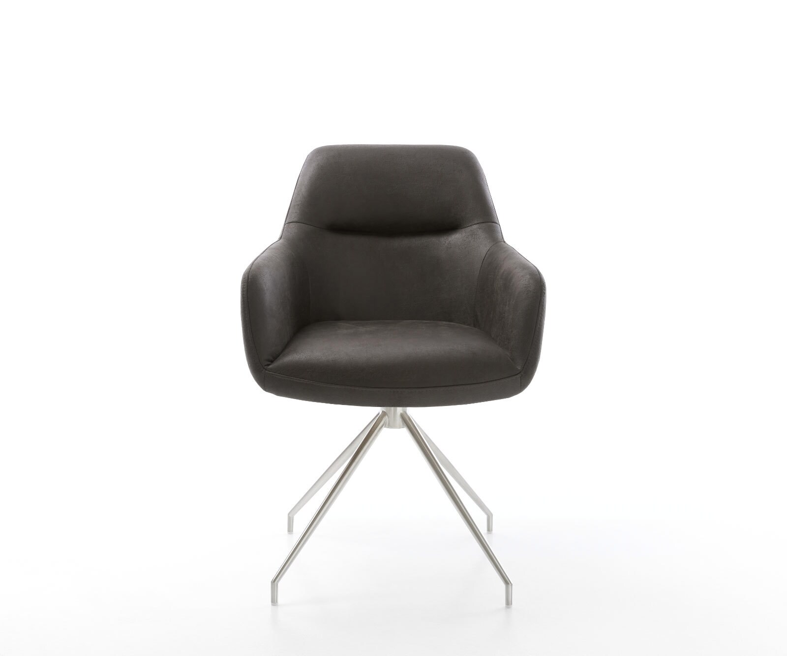 Chaise-de-salle-à-manger Pejo-Flex microvelours anthracite vintage pied croisé conique acier inoxydable brossé ressorts ensachés 1