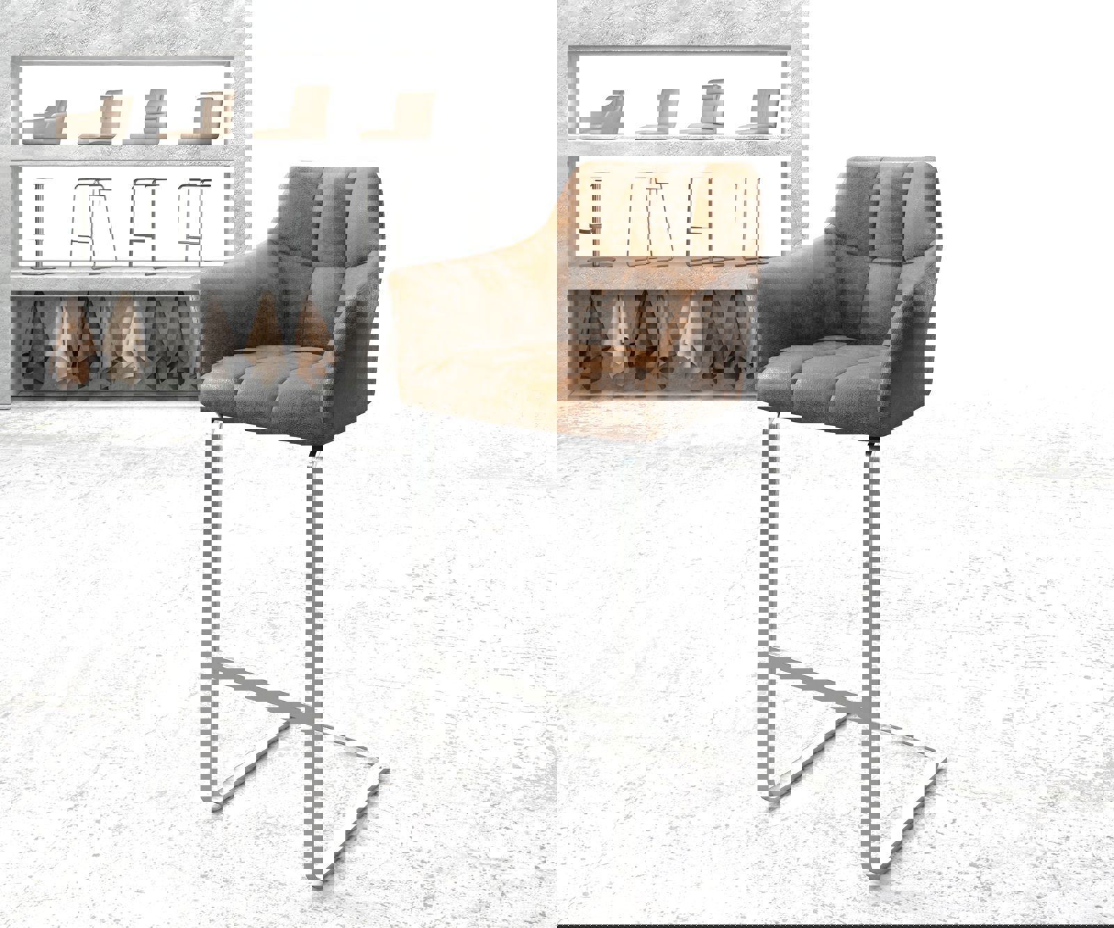 Chaise-de-bar Yulo-Flex marron vintage chaise cantilever acier inoxydable plat Chaise-de-bar Yulo-Flex marron vintage chaise cantilever acier inoxydable plat