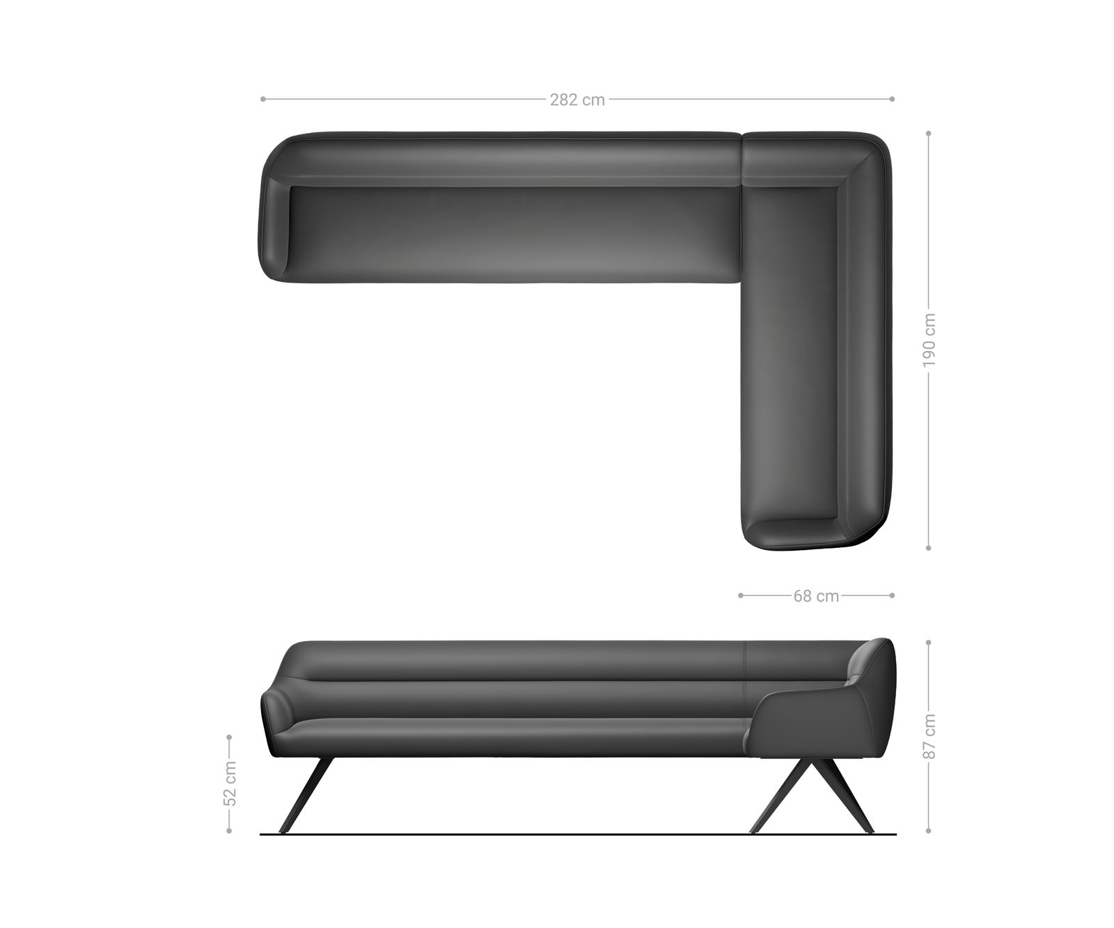 Banc-de-salle-à-manger Taya-Flex 285x190 cm tissu structuré doux taupe pied croisé angulaire noir ressort ensaché liens 8