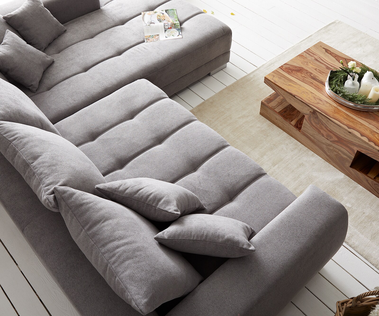 Canapé-panoramique Josea 300x220 cm microfibre gris pierre Recamière à droite 4 Canapé-panoramique Josea 300x220 cm microfibre gris pierre Recamière à droite 4