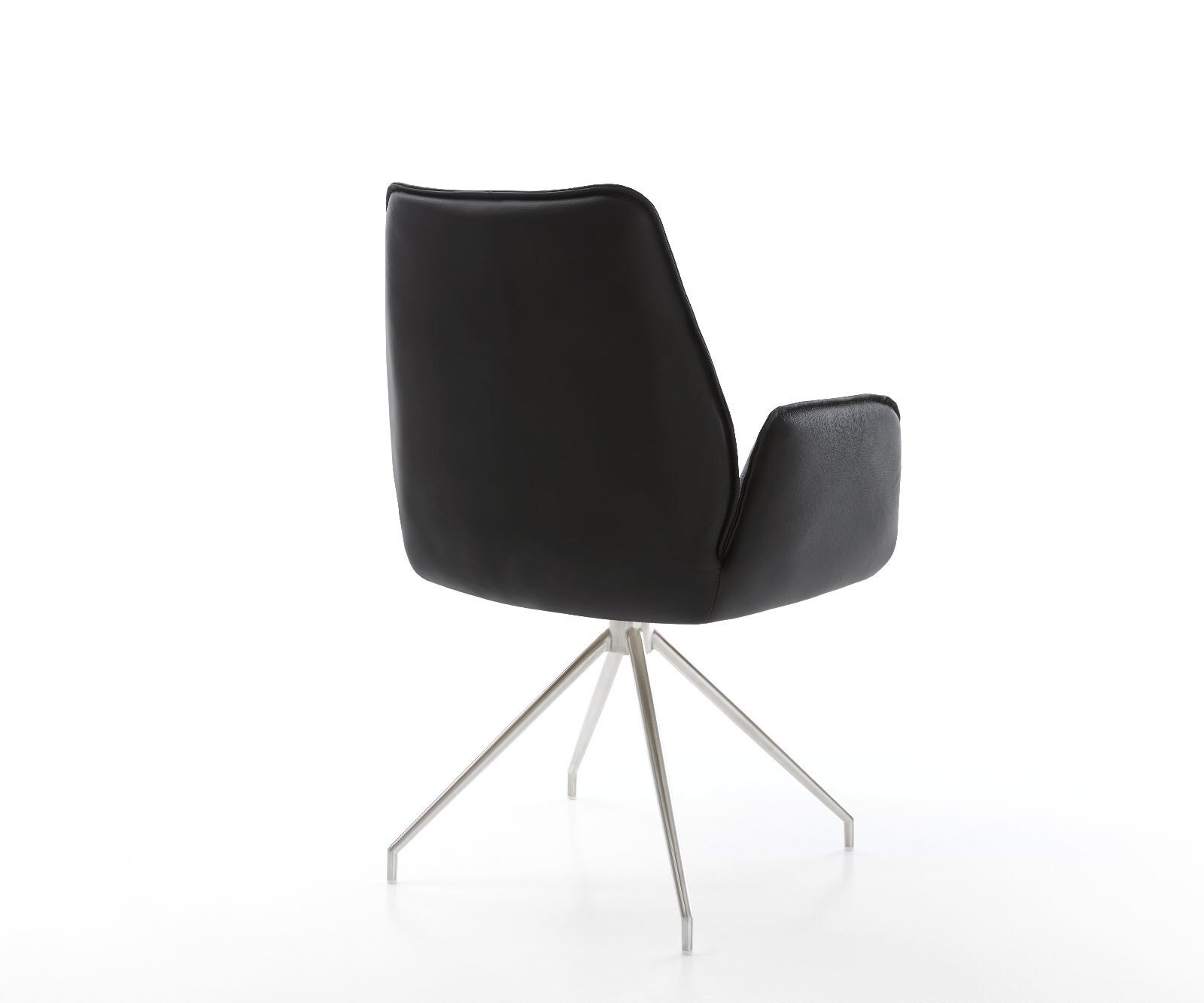 Chaise-de-salle-à-manger Zoa-Flex cuir de vache noir pied croisé conique acier inoxydable brossé ressorts ensachés 4