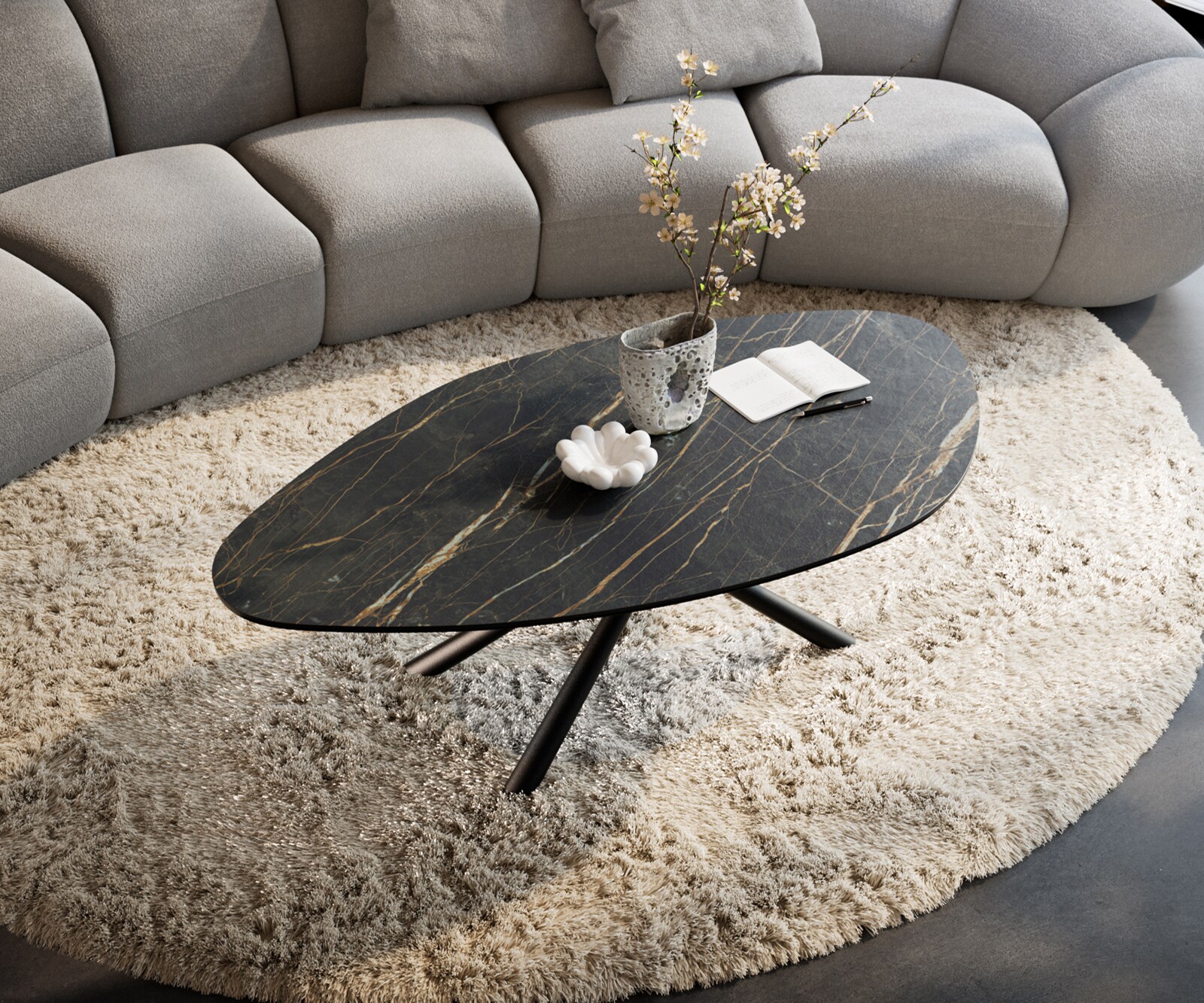 Table basse Edge Organique 140x76 cm céramique Laminam® Noir Desir brun Sarity métal noir 3