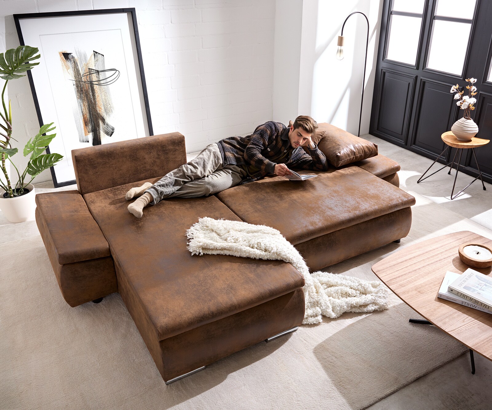 Canapé Abilene 260x175 cm ottoman marron variable avec fonction lit 3
