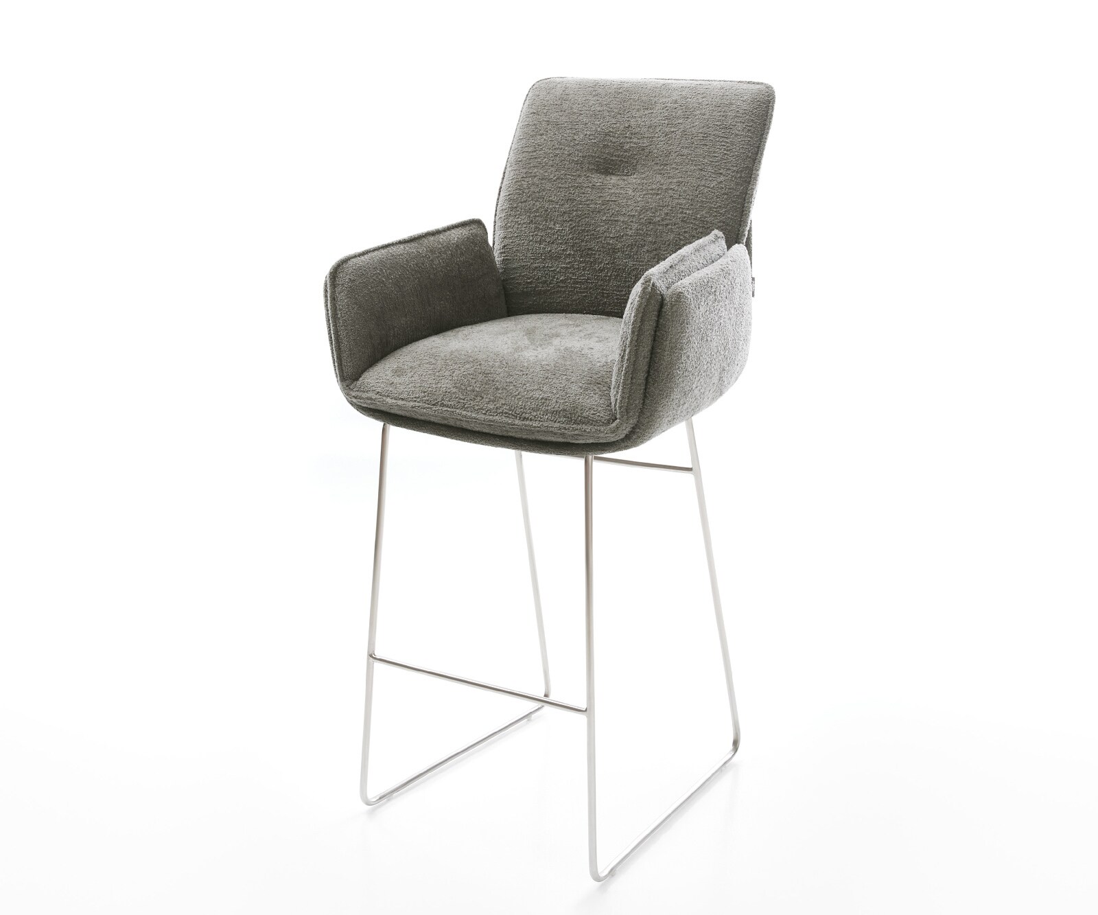 Chaise-de-bar Nela-Flex Bouclé doux Boue Pied trapèze acier inoxydable Argent