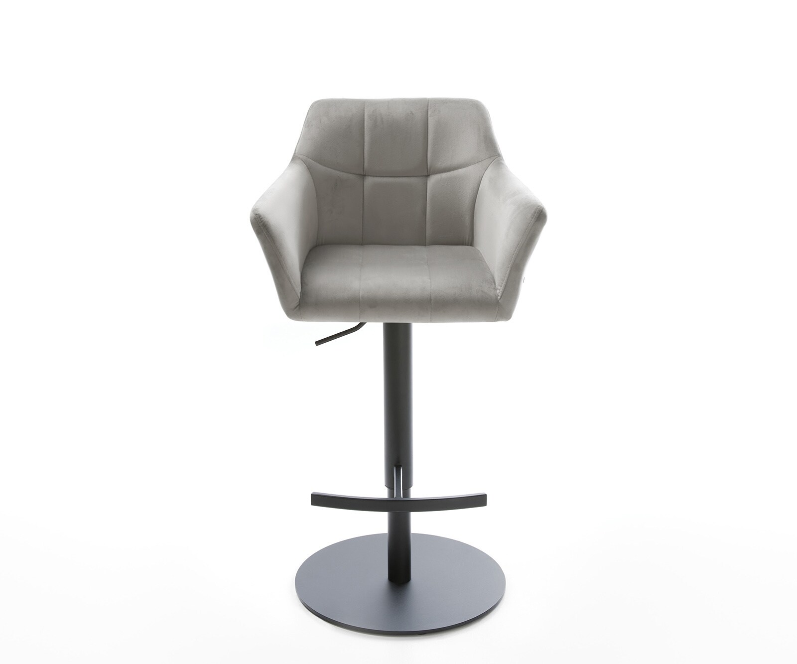 Chaise-de-bar Yulo-Flex velours gris pied pivotant réglable en hauteur métal 1