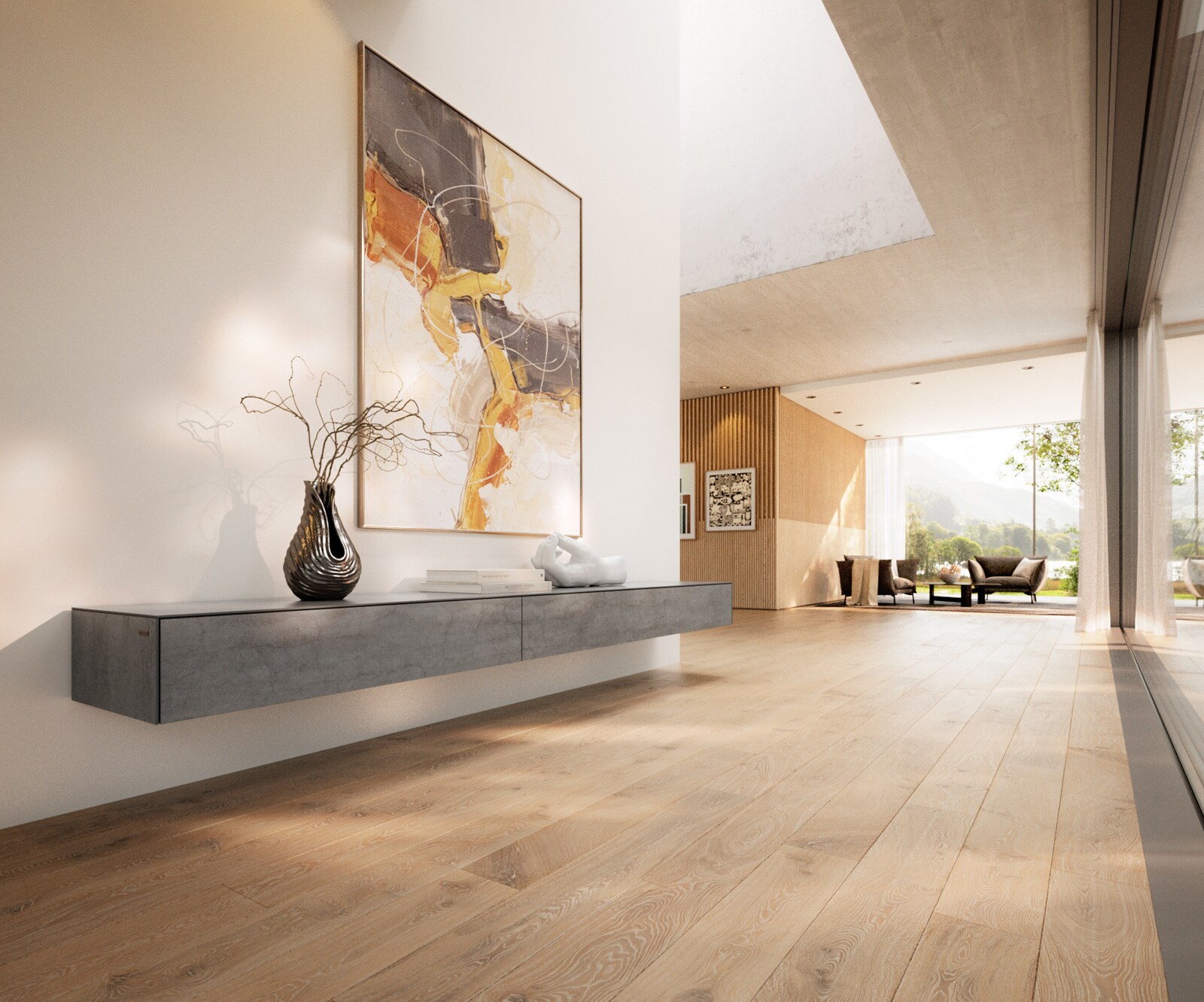 Meuble-TV Cuor 250 cm Céramique Béton gris 1 Clapet 1 Tiroir Flottant 1