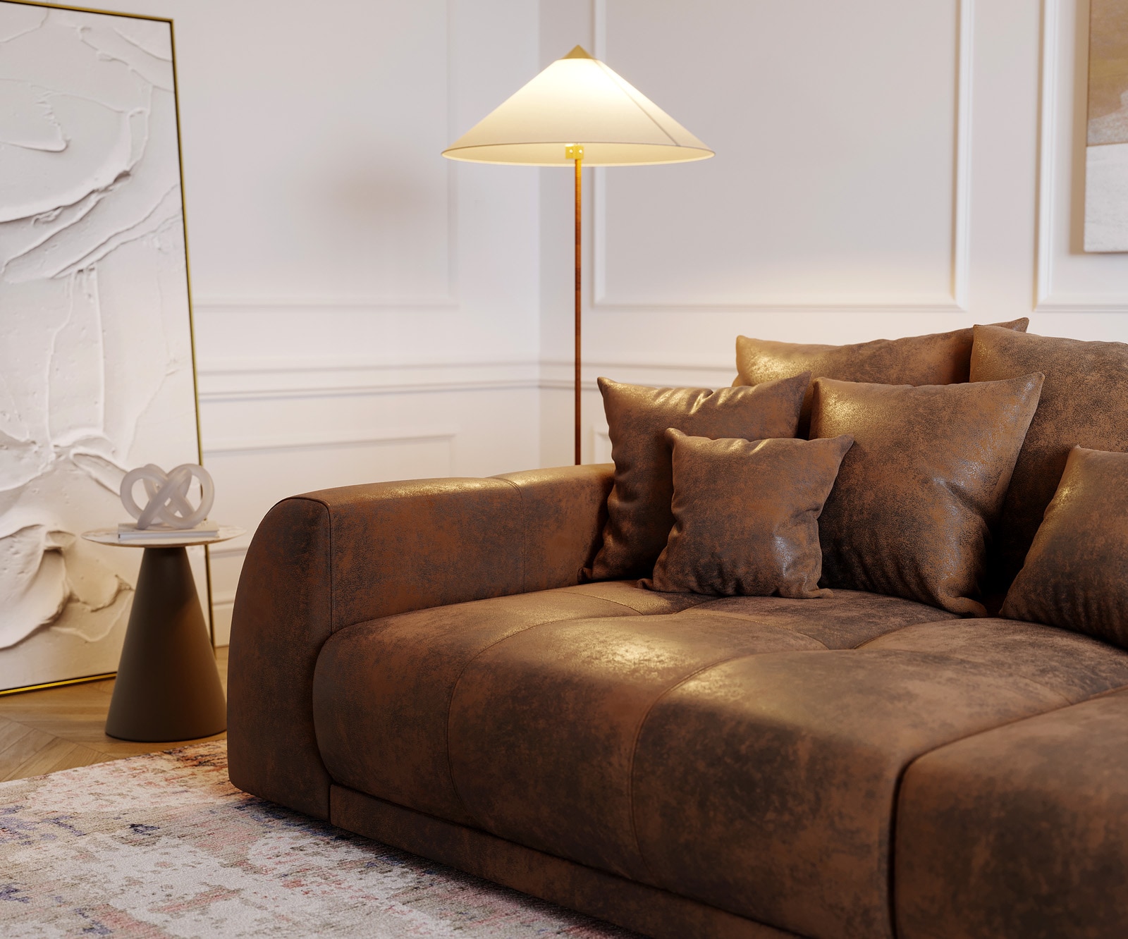 Grand Canapé Violetta 310x135 cm marron aspect antique avec coussin grand Grand Canapé 4 Grand Canapé Violetta 310x135 cm marron aspect antique avec coussin grand Grand Canapé 4