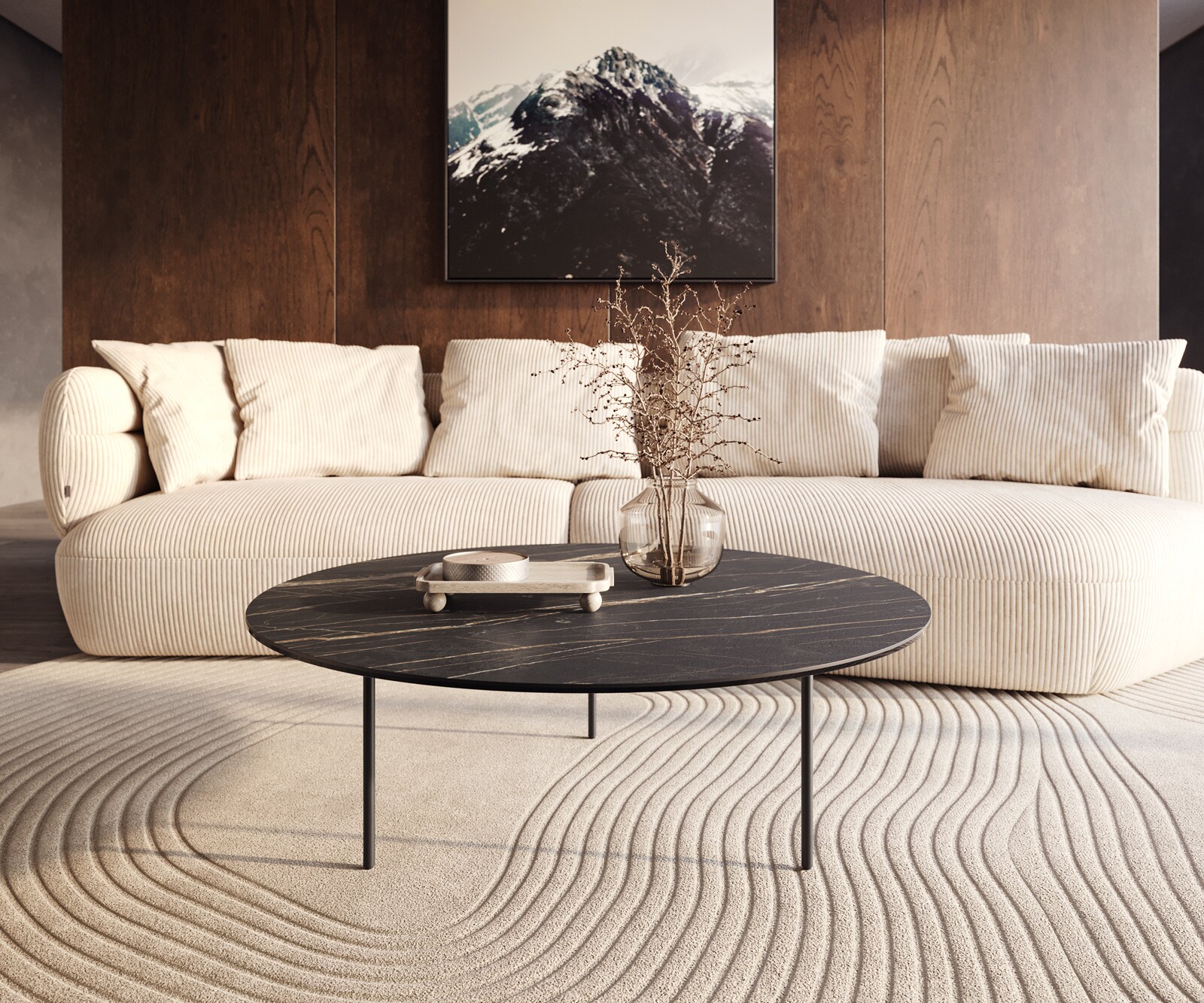 Table basse Edge rond 100x100 cm céramique Laminam® Noir Desir brun Trive métal noir 6