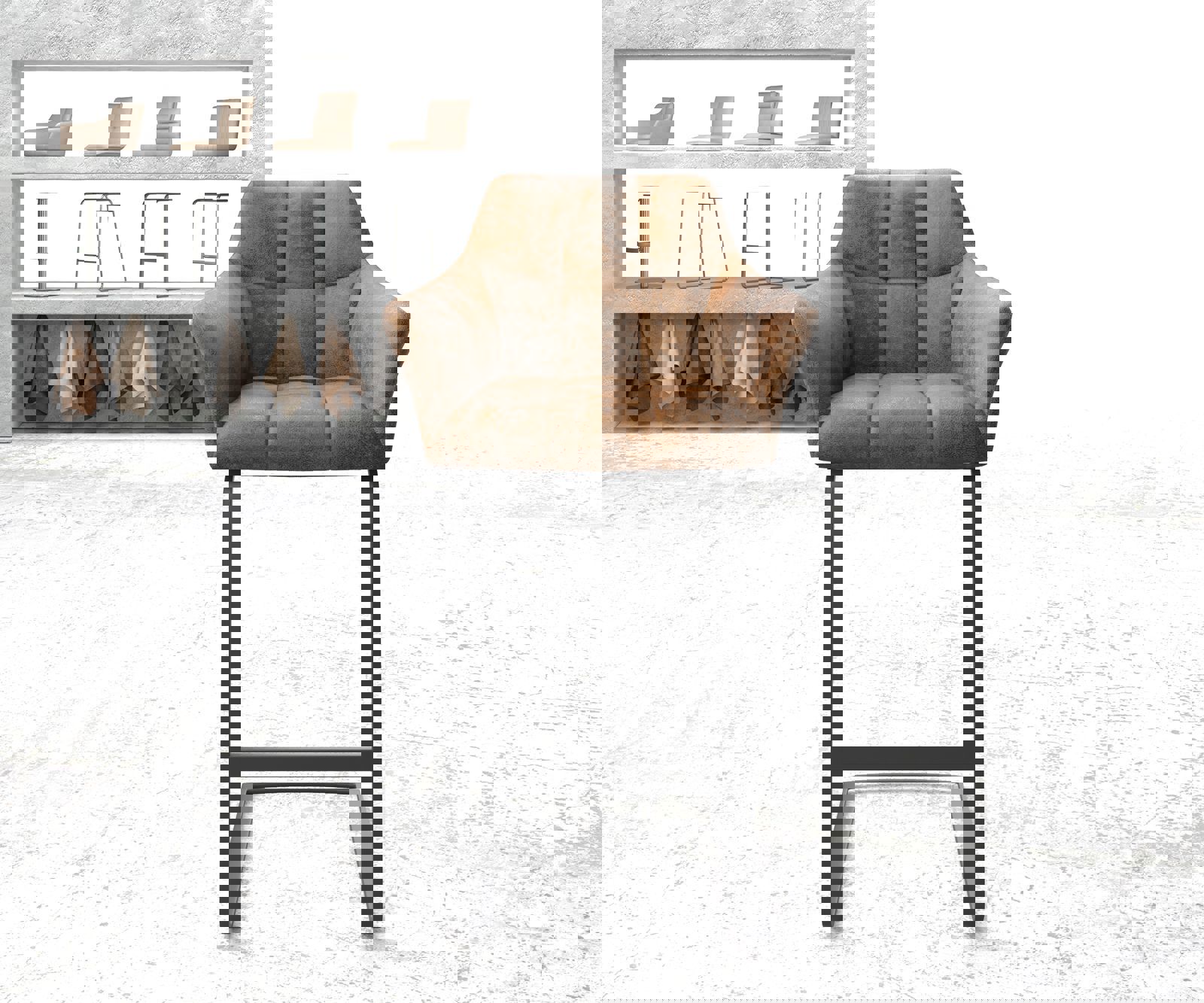 Chaise-de-bar Yulo-Flex vintage marron cantilever plat métal 1 Chaise-de-bar Yulo-Flex vintage marron cantilever plat métal 1