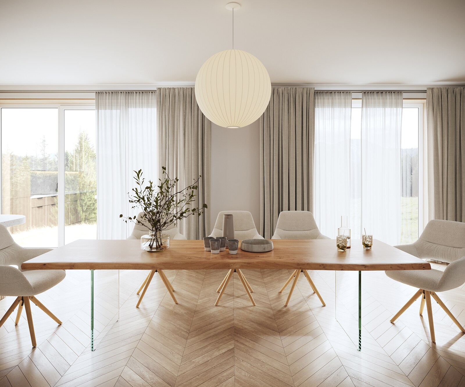 Table à manger Edge 300x100 XL acacia nature verre Live-Edge 1
