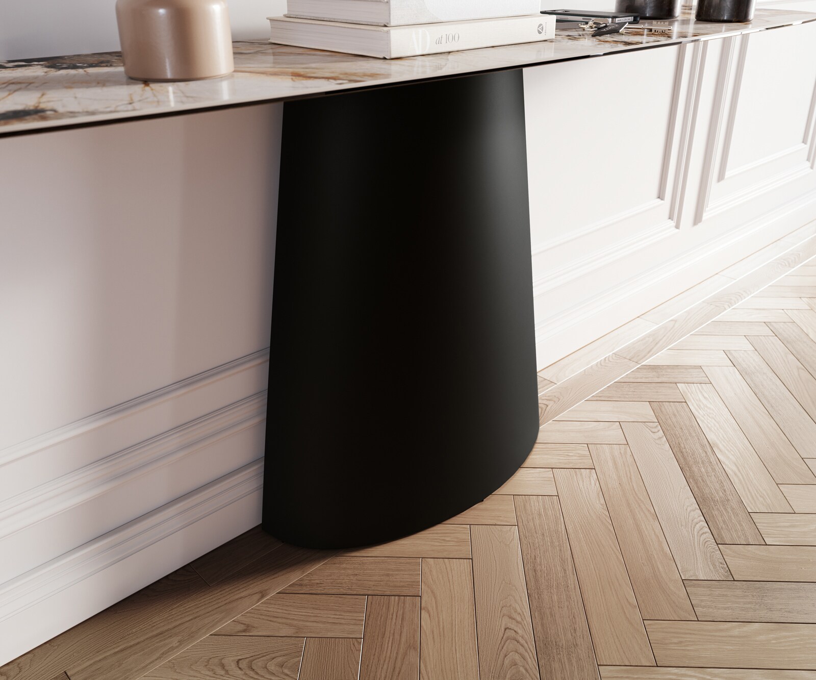 Console Edge forme bateau 180x40 cm Céramique Patagonia Poliert Conos Métal Noir 6