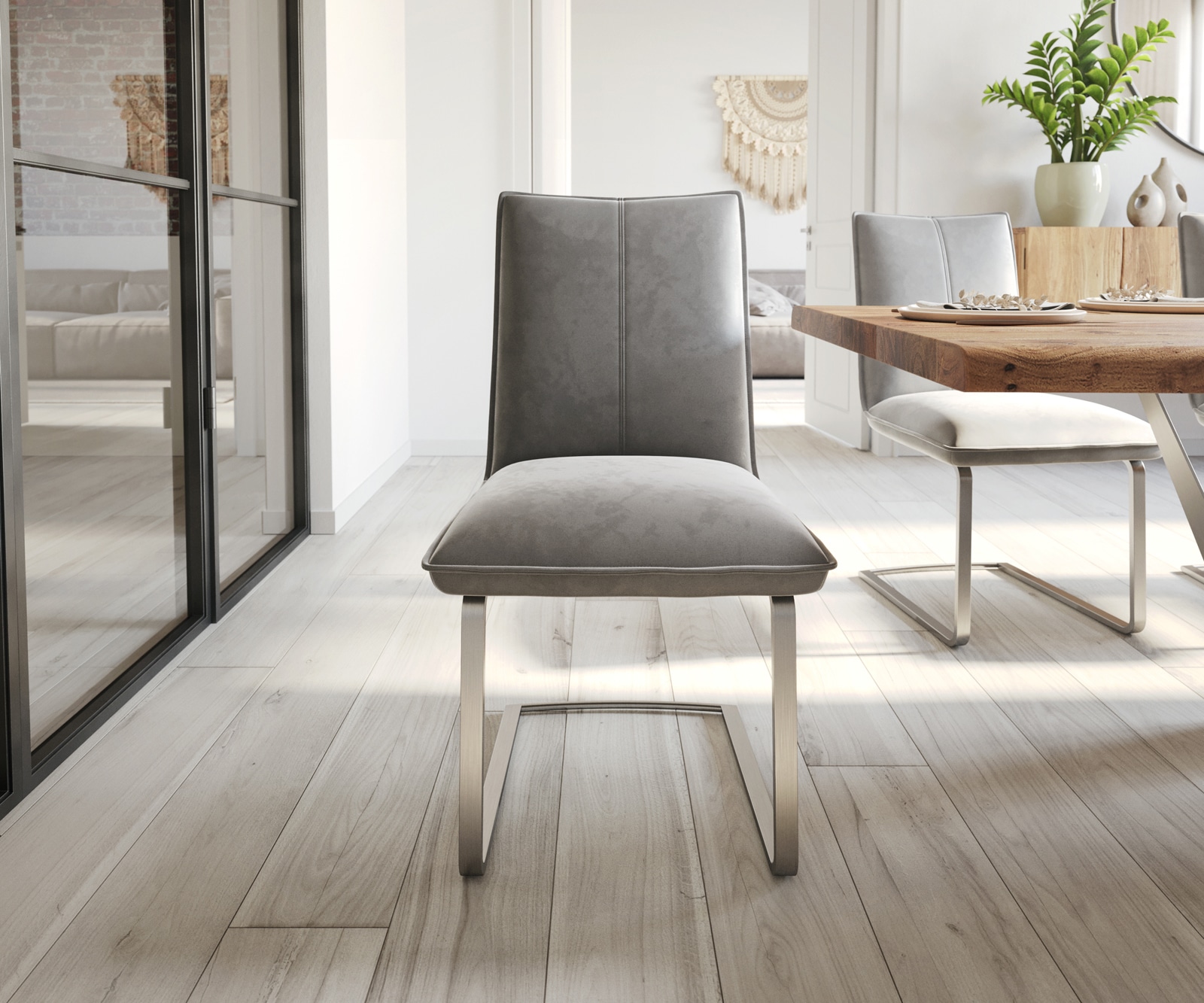 Cantilever Lelio-Flex velours gris pied cantilever plat acier inoxydable brossé ressorts ensachés 1 Cantilever Lelio-Flex velours gris pied cantilever plat acier inoxydable brossé ressorts ensachés 1