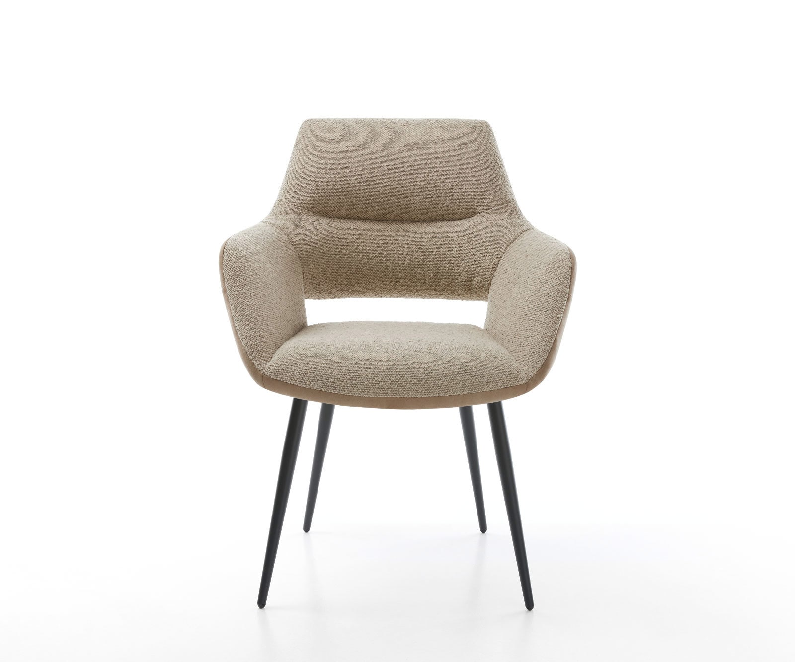 Chaise-de-salle-à-manger Yago-Flex avec accoudoirs tissu mixte couleur boue 4 pieds coniques noir ressorts ensachés 2