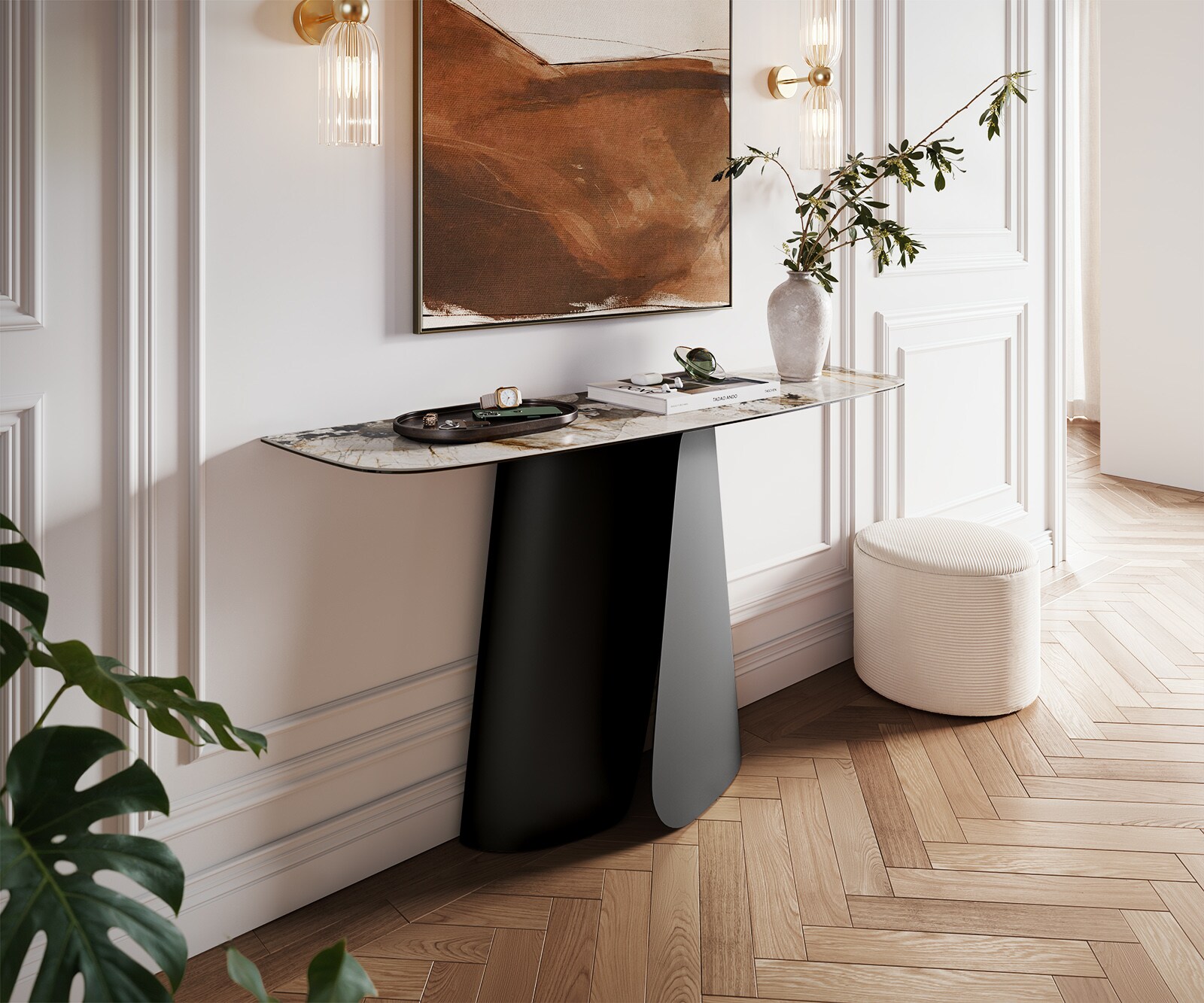 Console Edge forme bateau 140x40 cm Céramique Patagonia Poliert Livos Métal Noir 4
